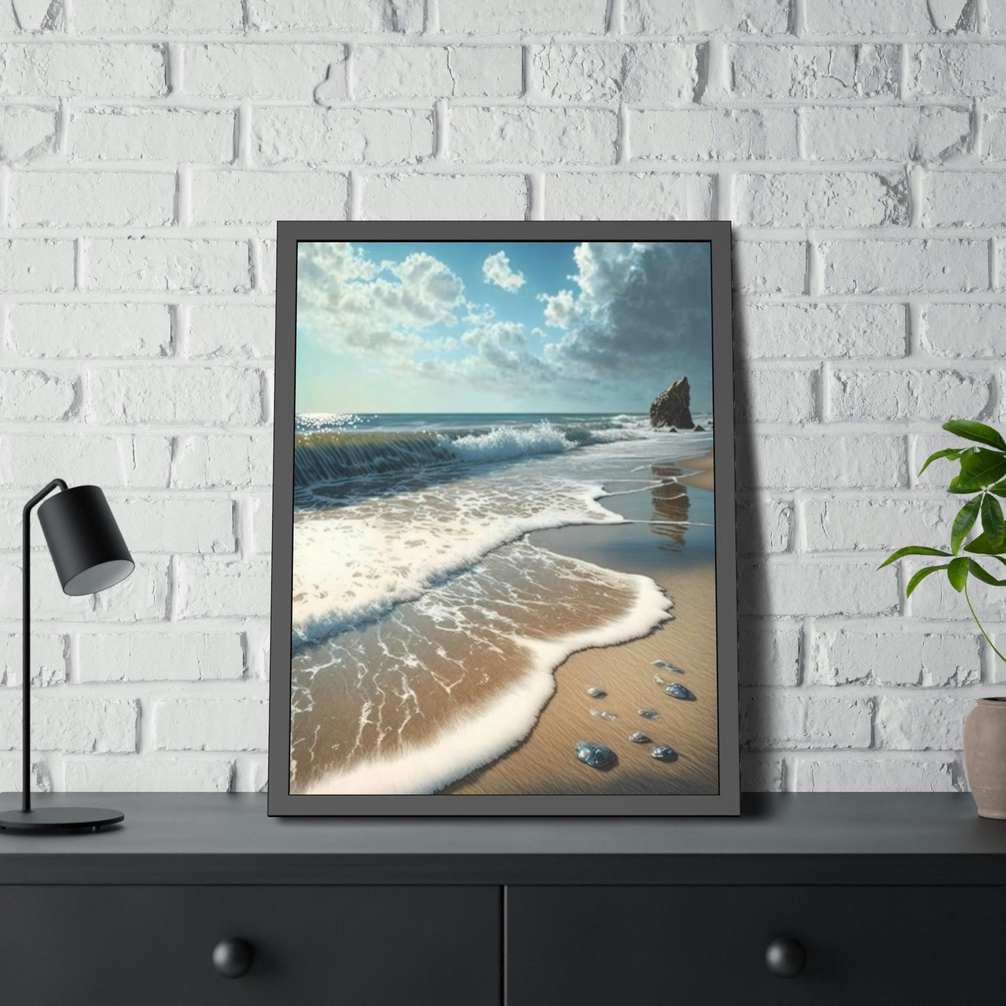 Beaches Seaside Escape: Artistic Framed Canvas & Poster Print of a Quiet Beach