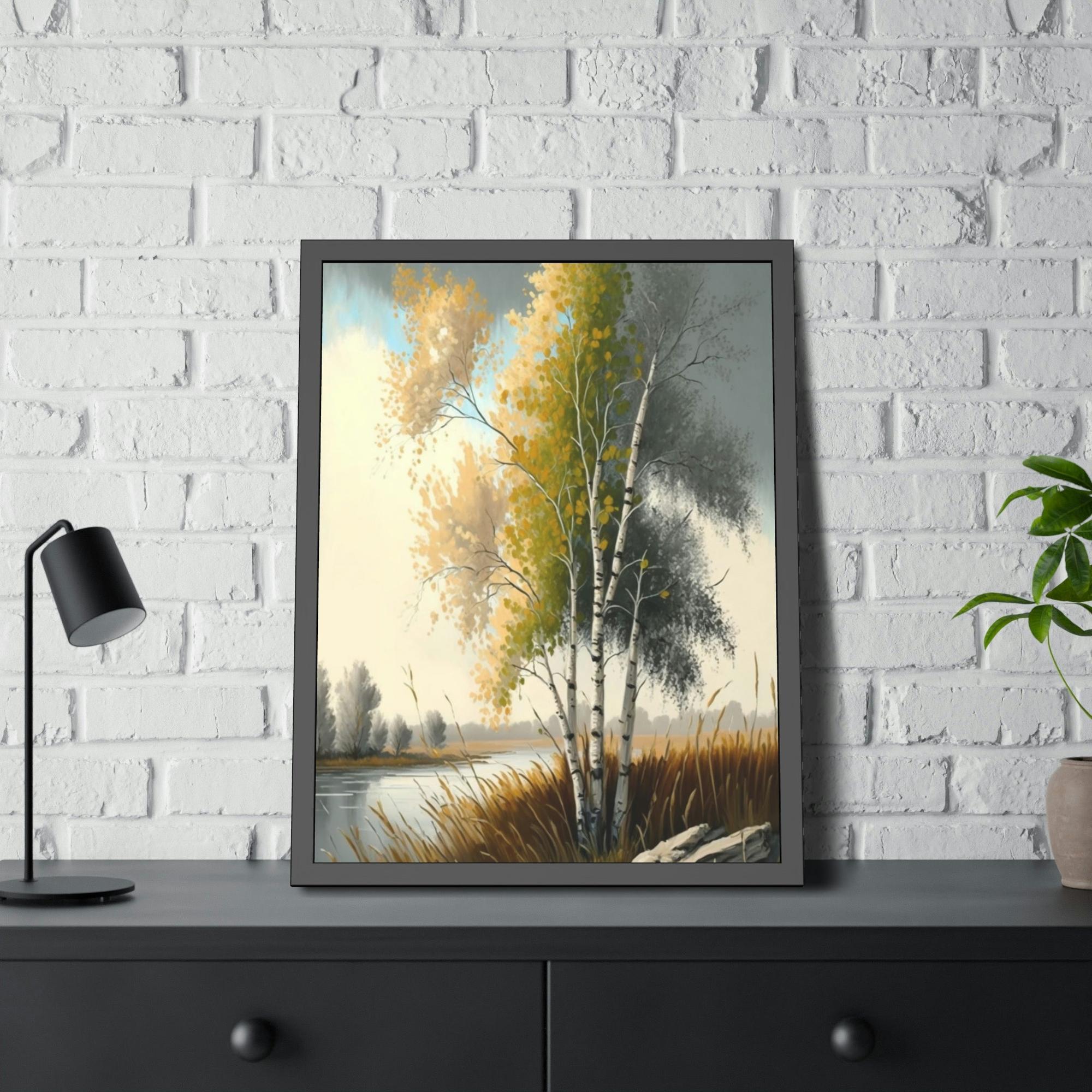 Birch Trees Autumn's Splendor: Poster & Canvas of Birch Trees with Colorful Leaves
