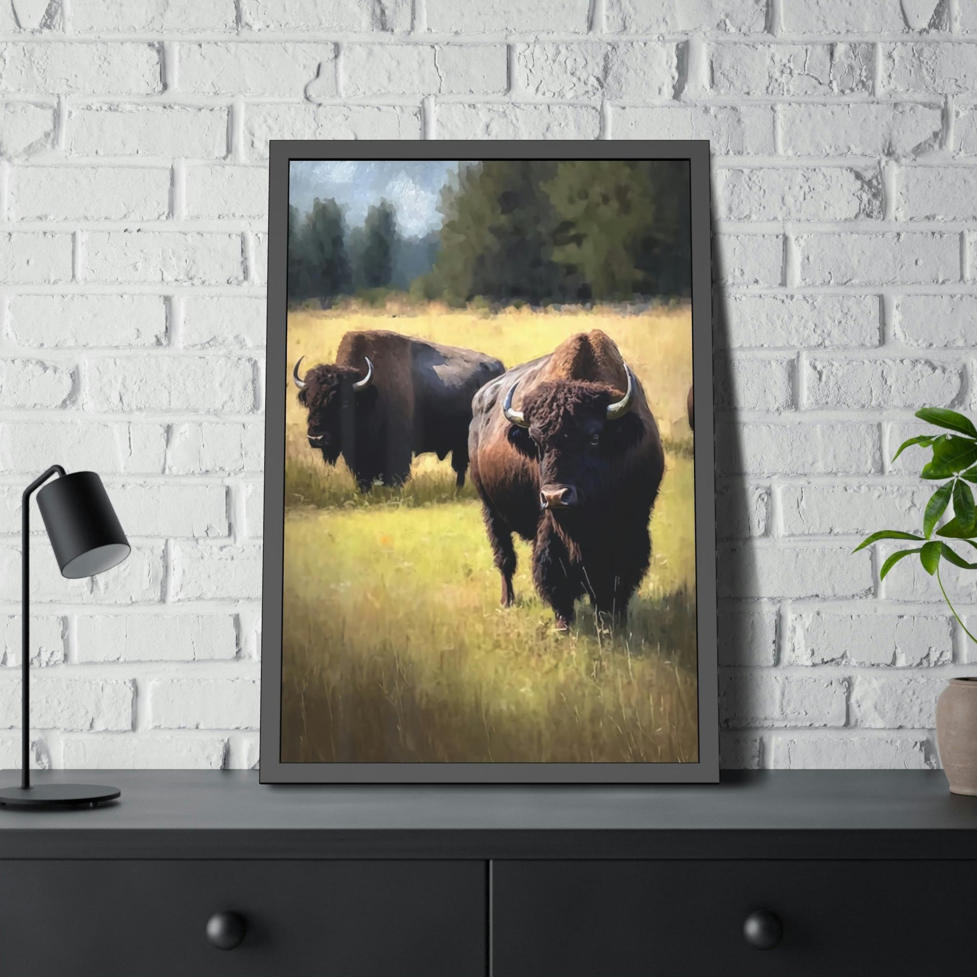 Bisons The Bison's Journey: A Print on Canvas & Poster of a Bisons Trekking Across the Plains