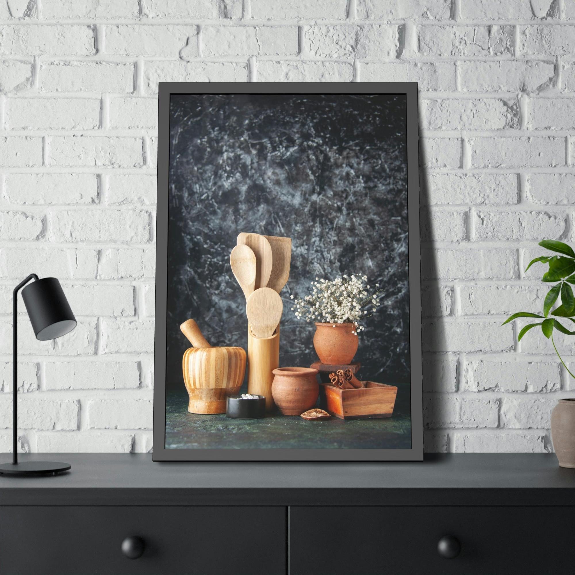 For Kitchen Classic Culinary Elegance: Framed Poster and Print of Fine Dining Utensils