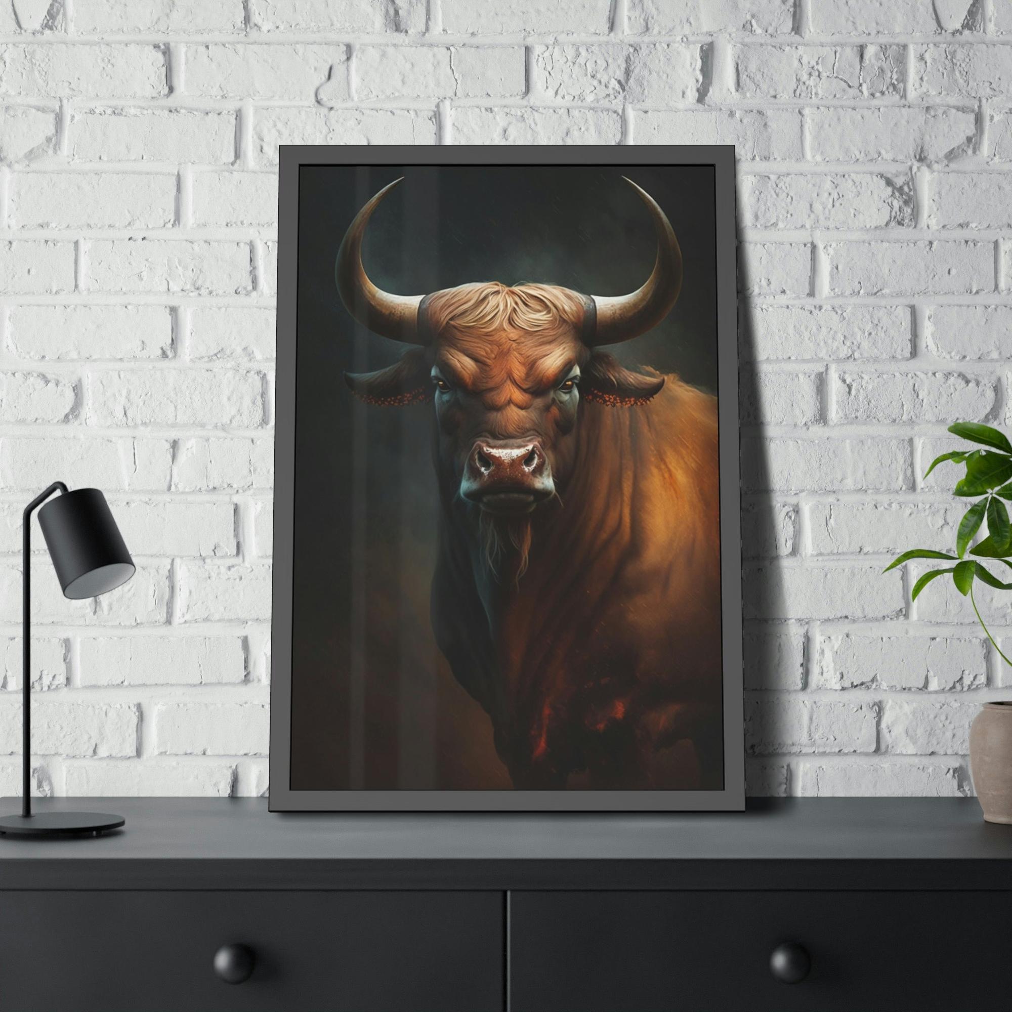 Bulls Portrait of a Bull: Natural Canvas & Poster Print of Majestic Animal