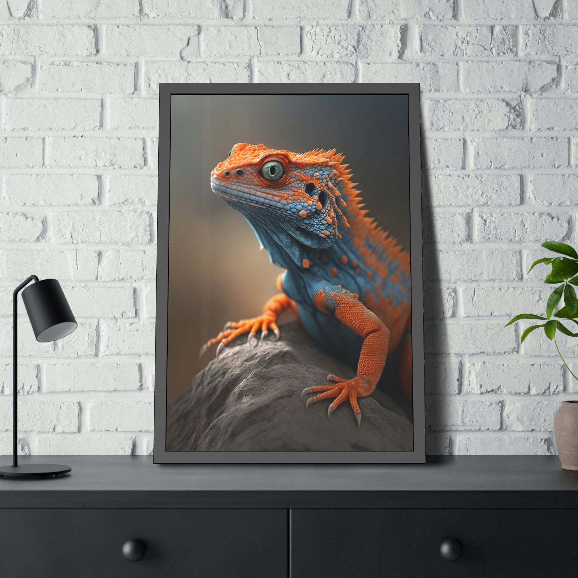 Lizards Bold and Bright: Vibrant Lizard Print on Natural Canvas & Poster