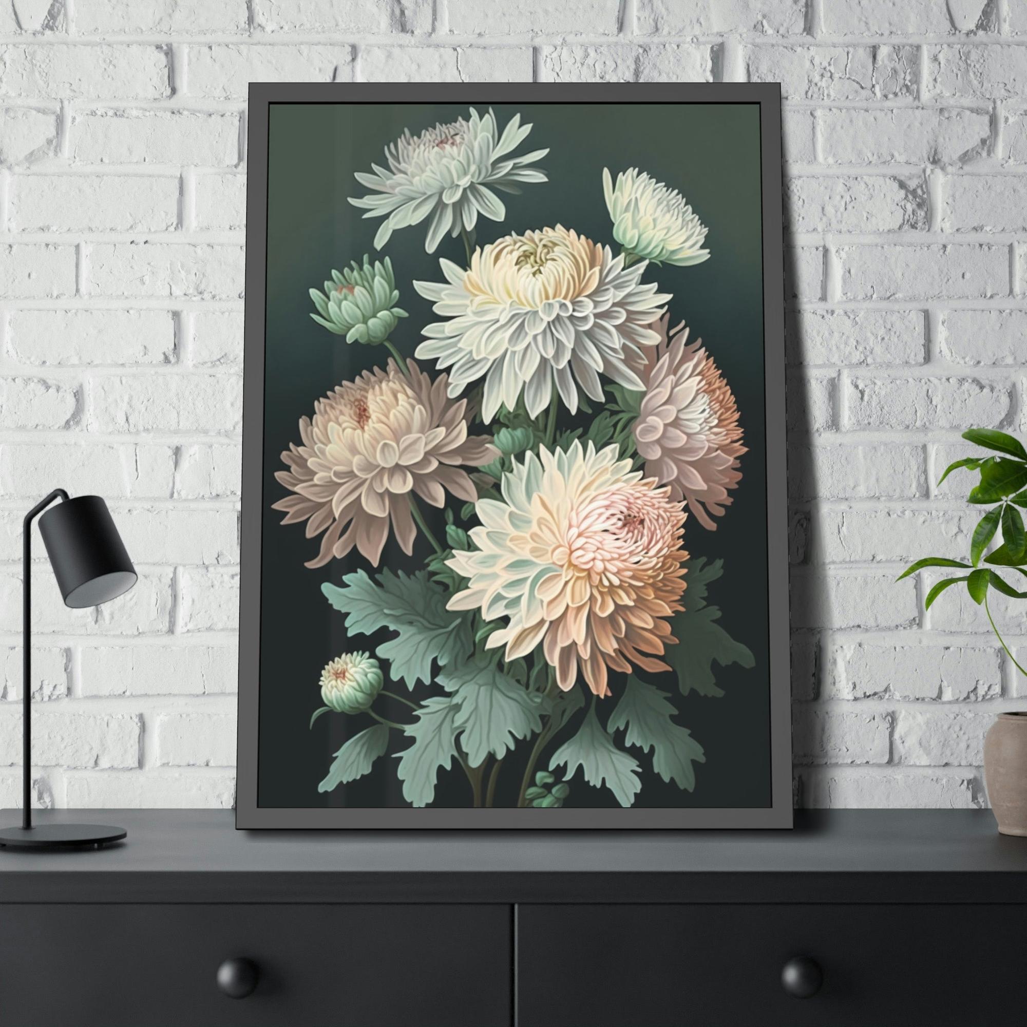 Chrysanthemums Chrysanthemums in Bloom: Beautiful Wall Art on Natural Canvas