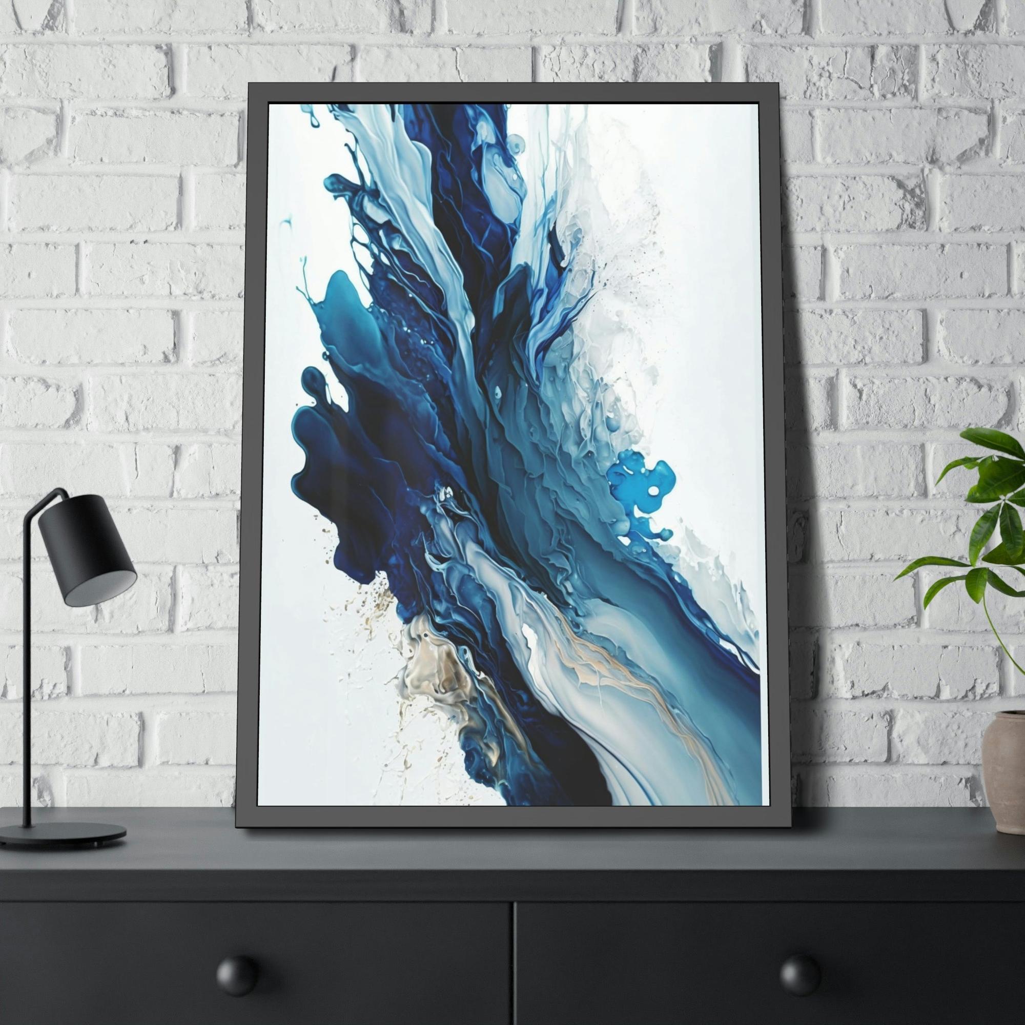 Blue Abstract Canvas Art Blue Harmony: A Framed Poster & Canvas Print of a Blue and White Abstract Artwork