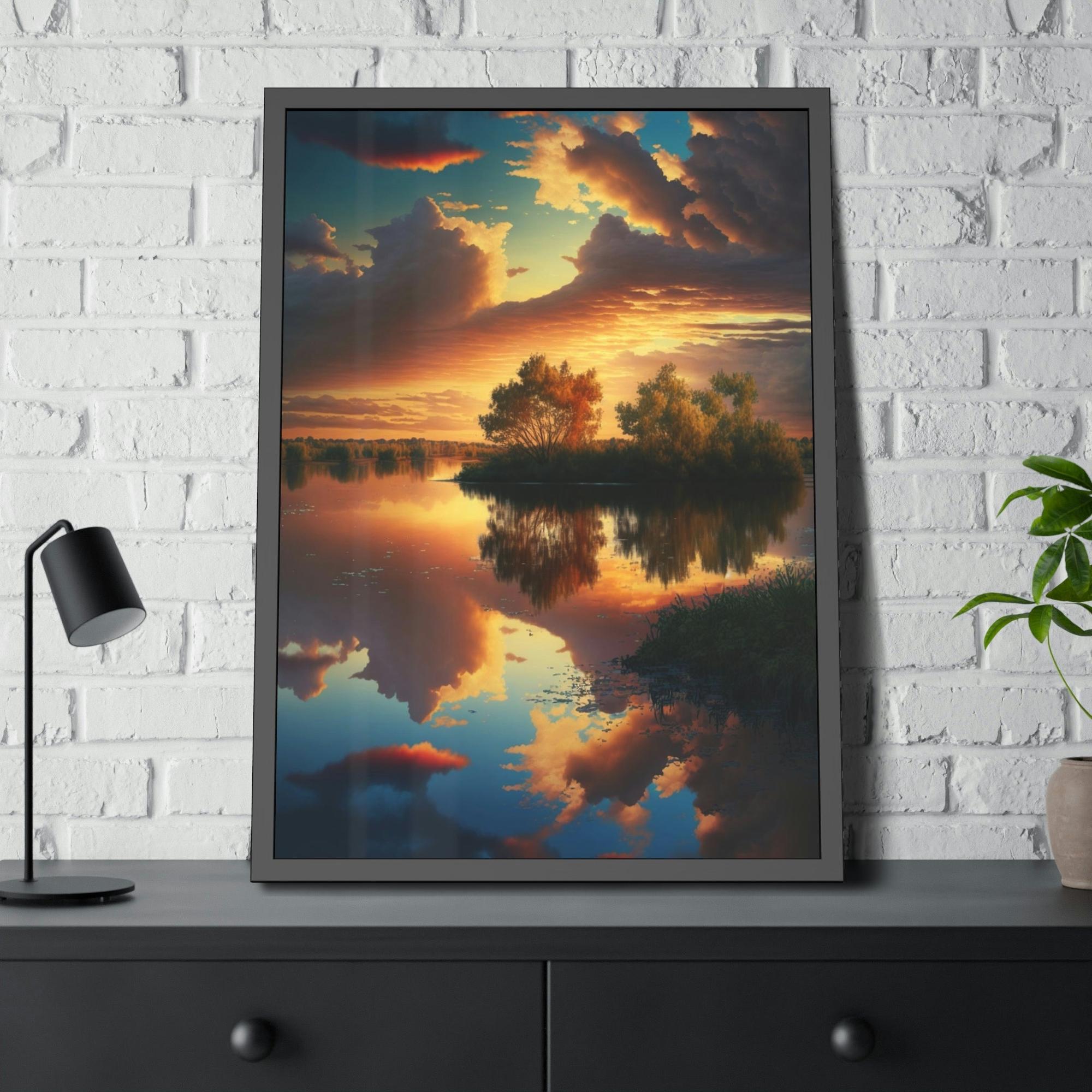 Lakes And Rivers Lake Reflections: Framed Canvas & Poster Print of a Picturesque Lakeshore