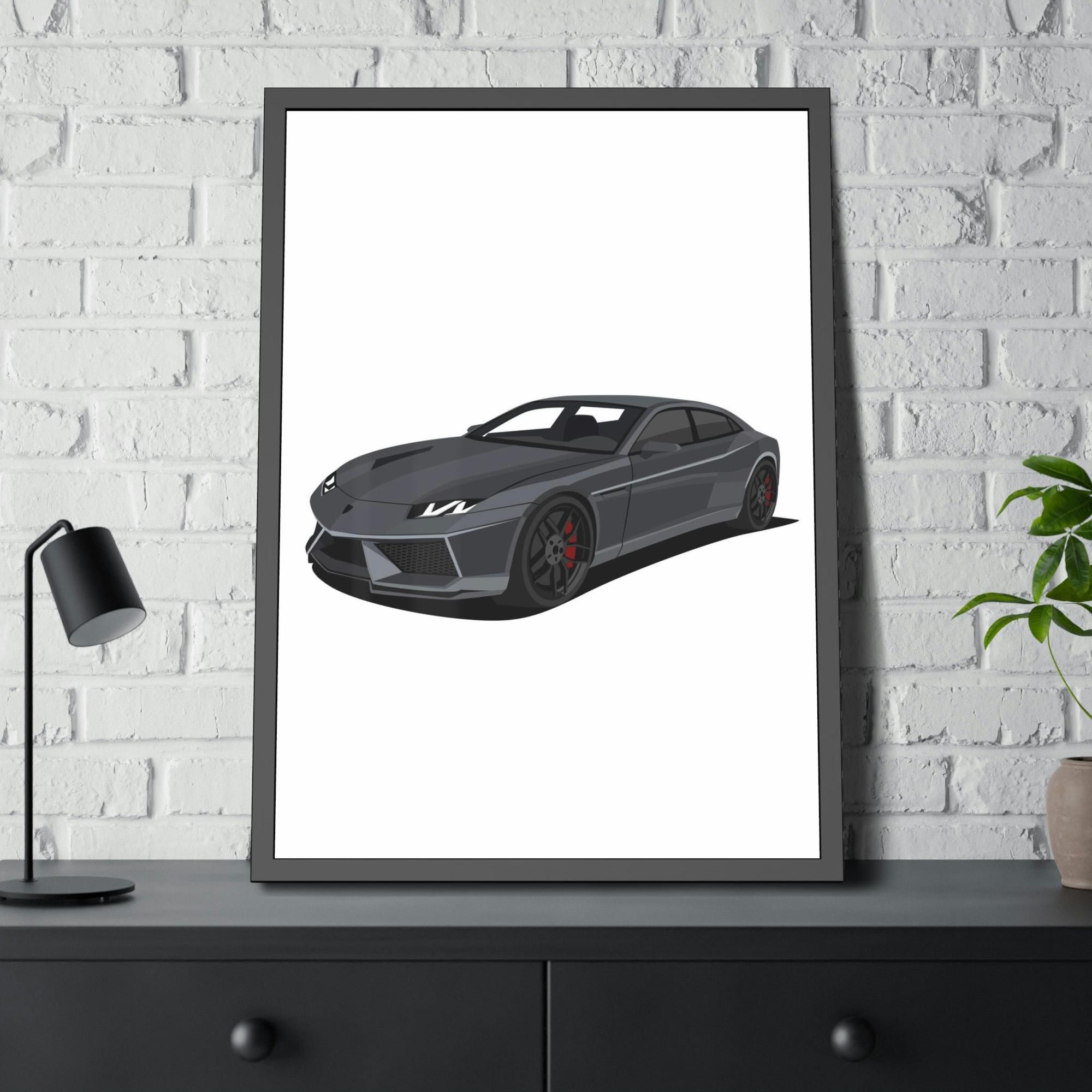 Lamborghini Mysterious Power: Black Lamborghini Framed Canvas & Poster Artwork