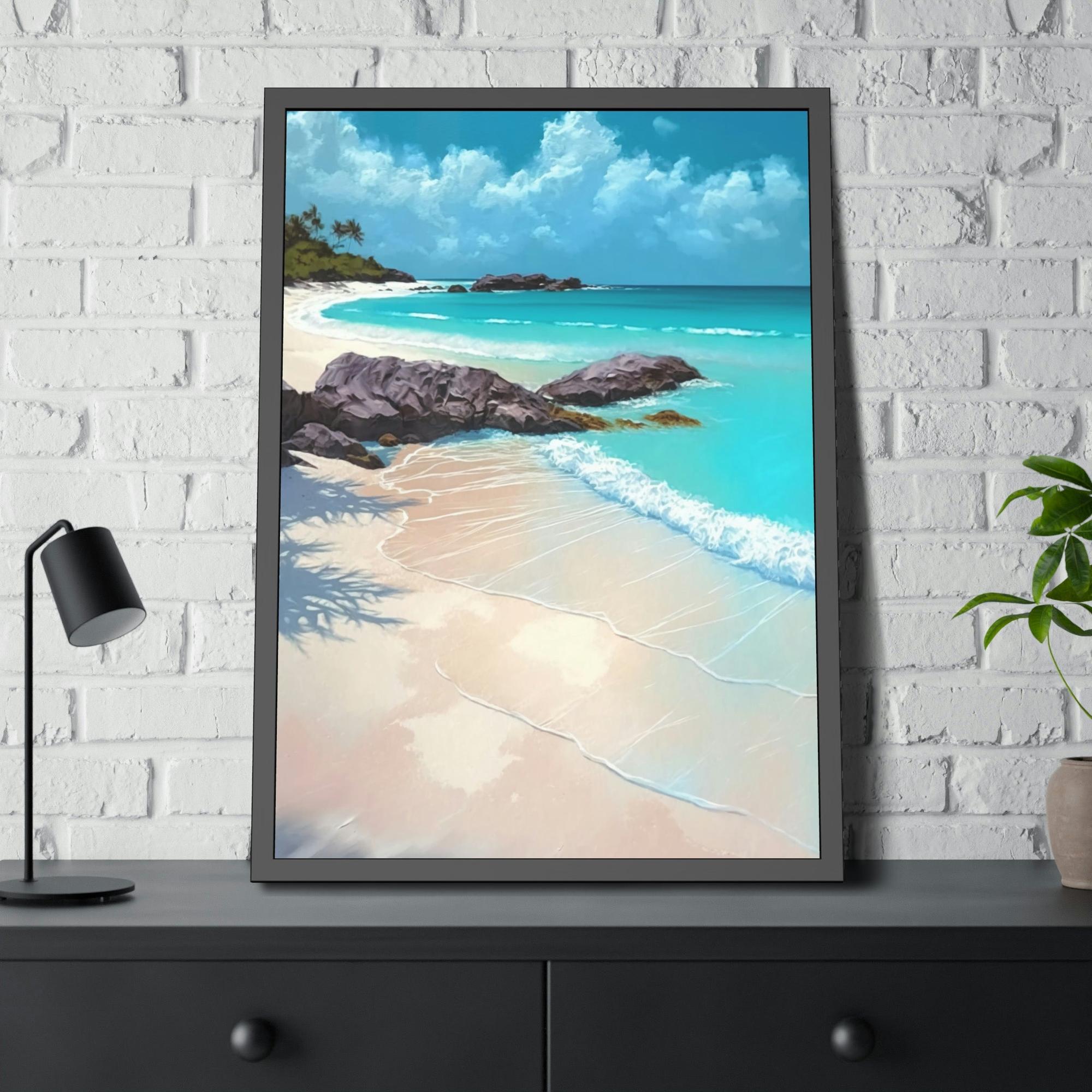 Caribbean Beach Blue Waters: Framed Canvas and Wall Art of Caribbean Beach Scenery