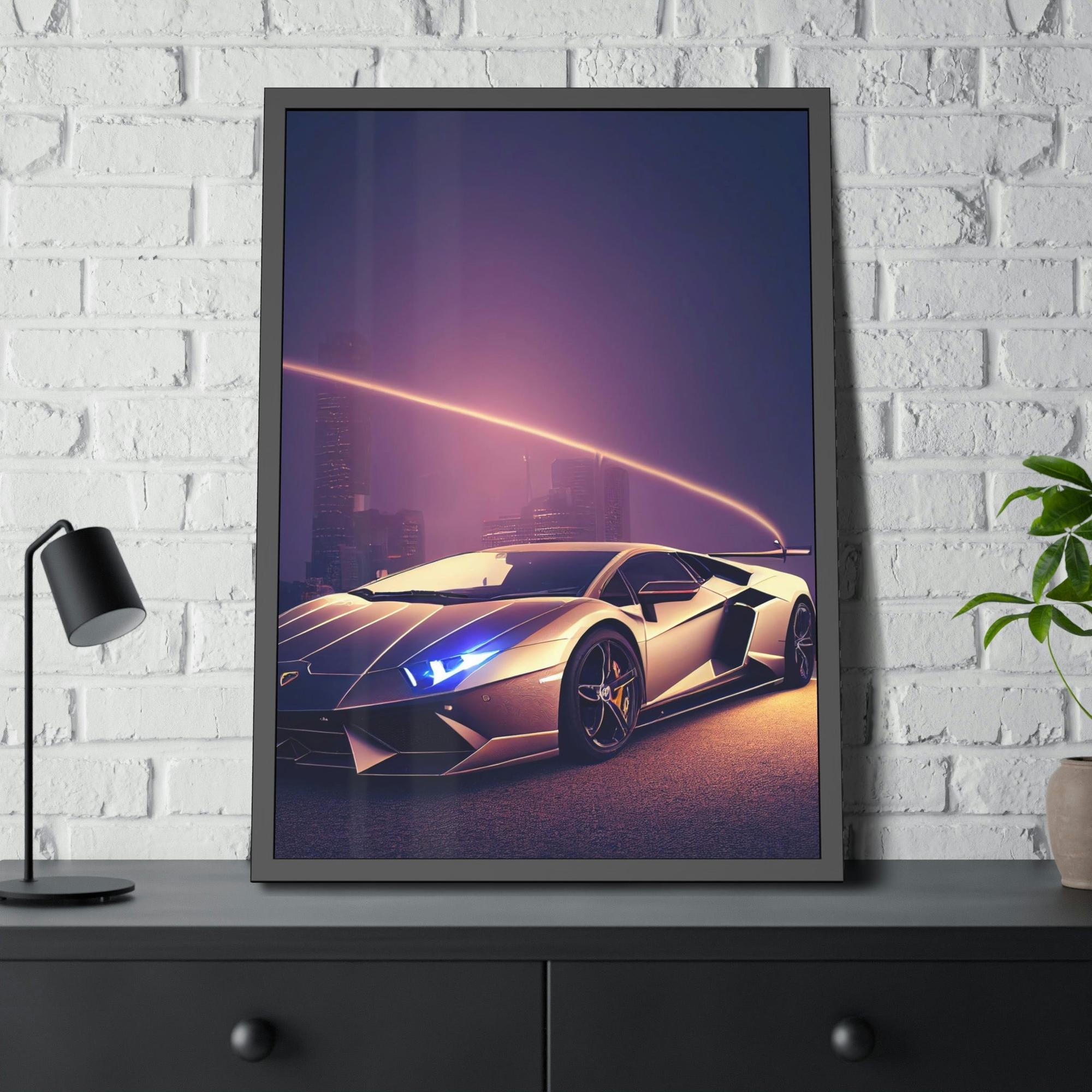 Lamborghini Sleek Supercar Beauty: Framed Canvas & Poster Print of a Lamborghini