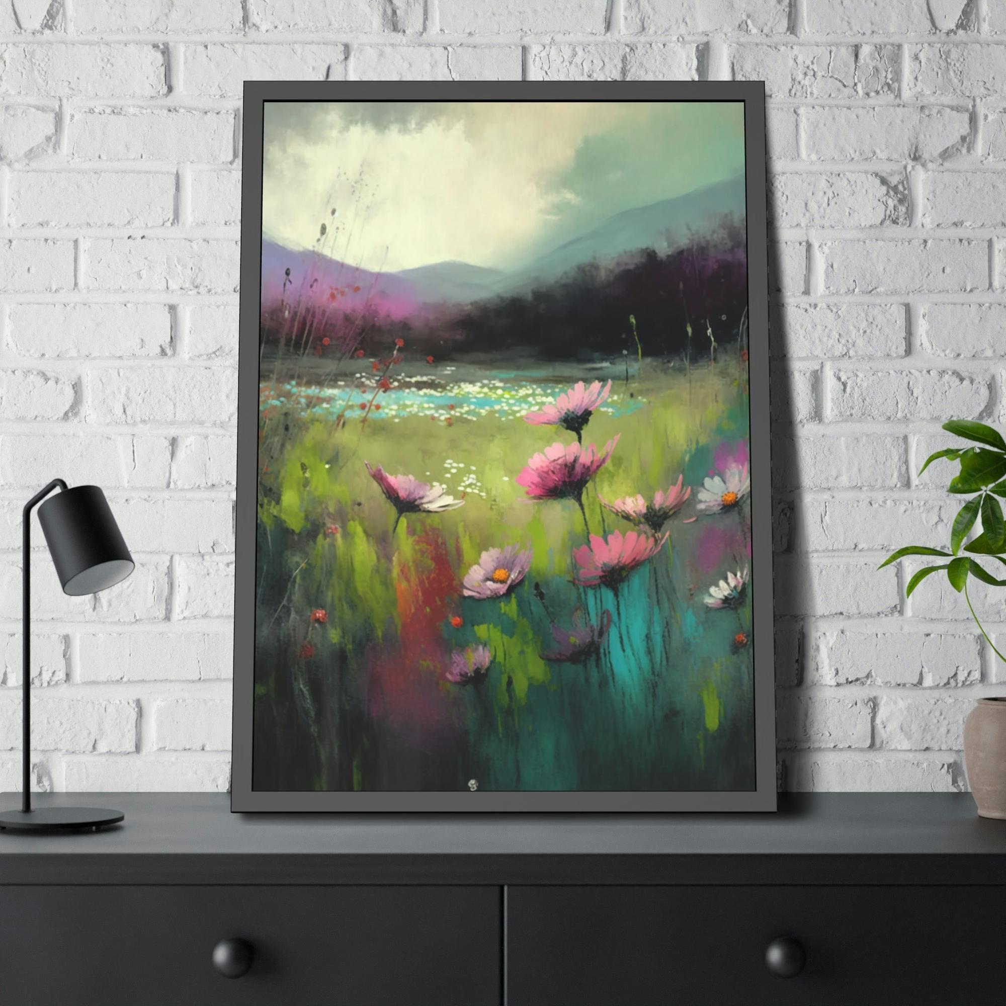 Abstract Landscape Chromatic Abstraction: A Framed Canvas & Poster Artwork of a Vibrant Landscape