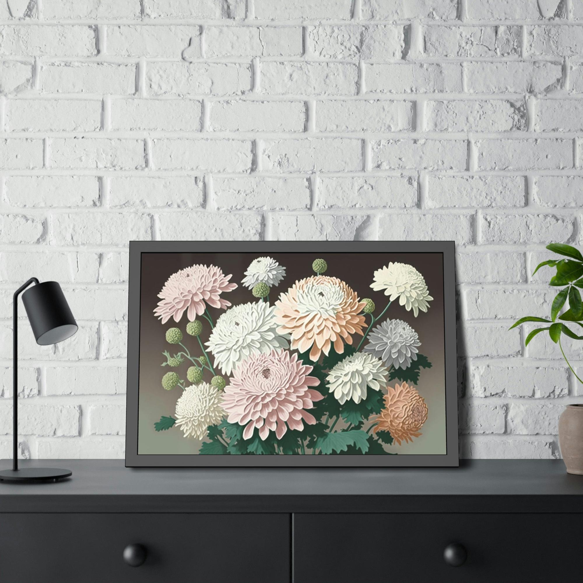 Chrysanthemums Chrysanthemum Dreams: Framed Poster with Serene Floral Imagery