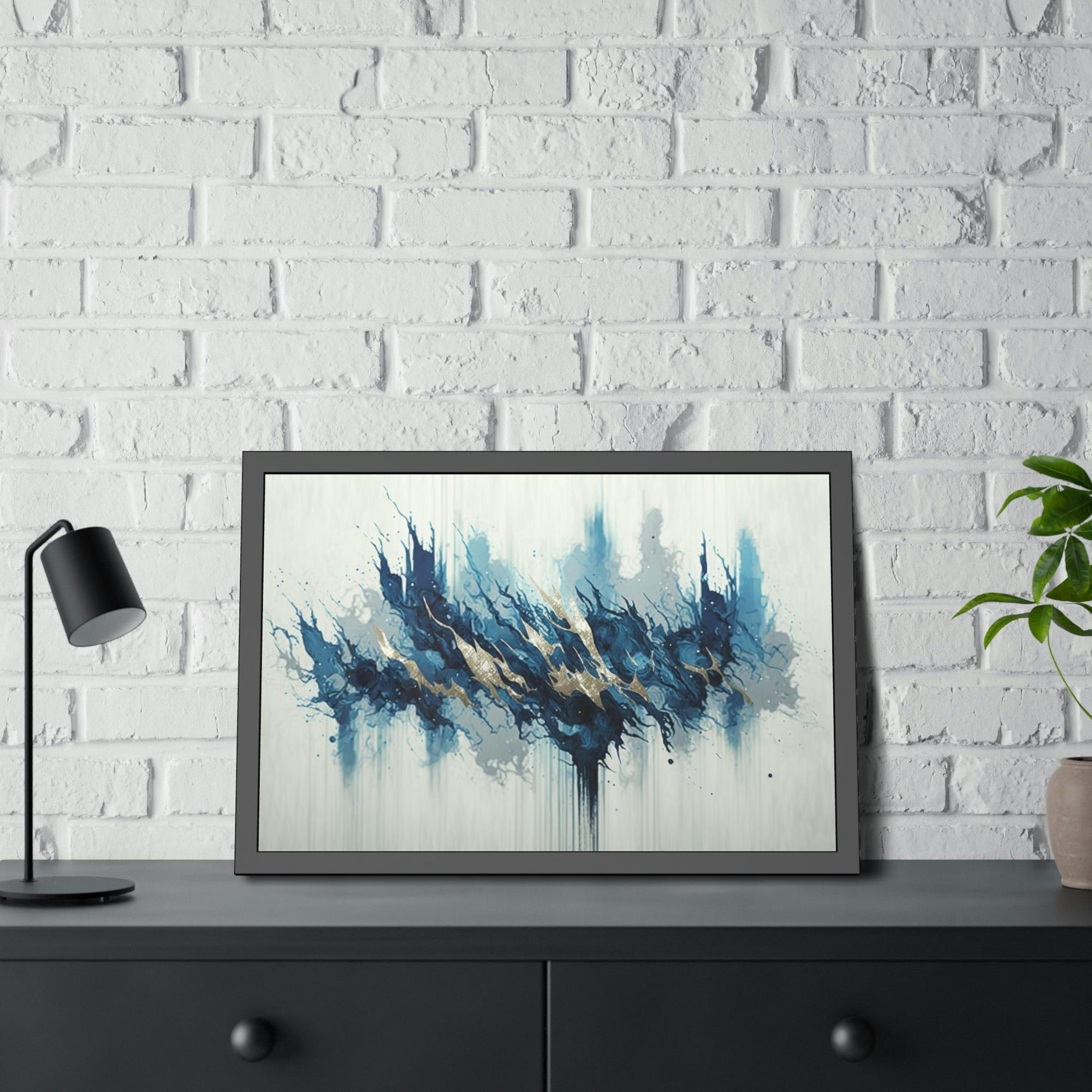 Blue Abstract Canvas Art Oceanic Depths: A Framed Canvas & Poster Print of Blue Abstract Art