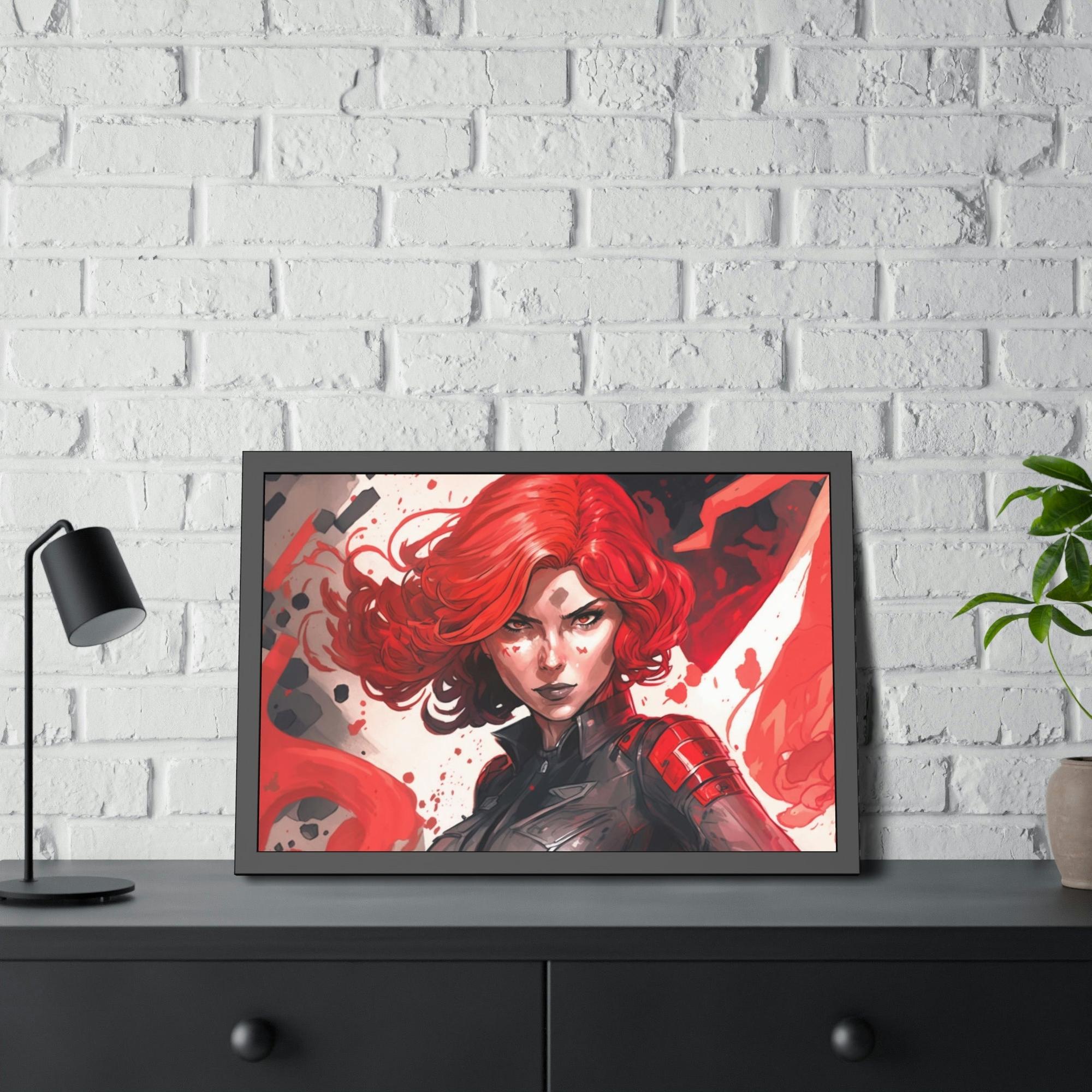 Black Widow Deadly Beauty: Natural Canvas and Framed Poster with Black Widow Art