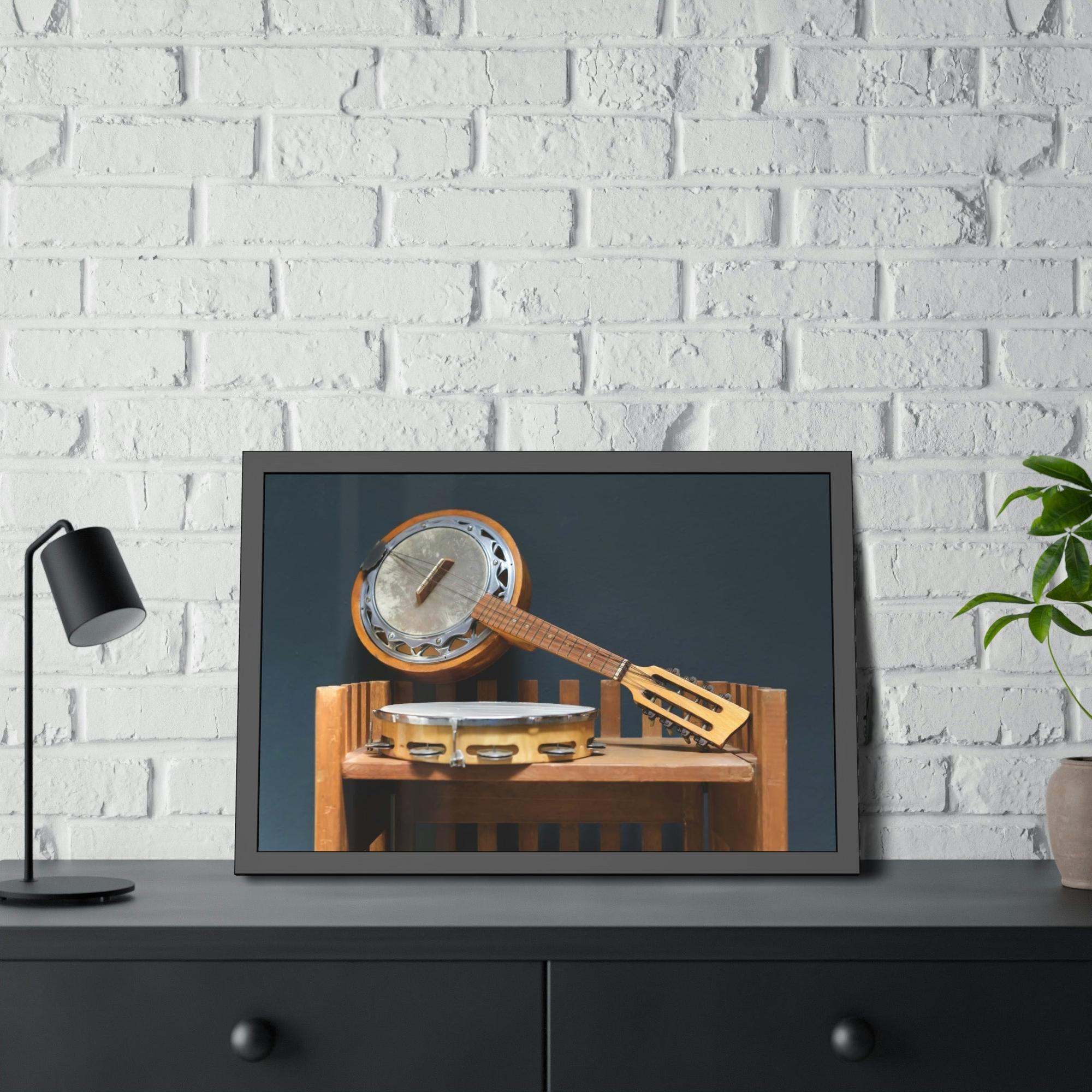 Banjo Musical Memories: Wall Art with a Banjo and Other Instruments in a Rustic Setting