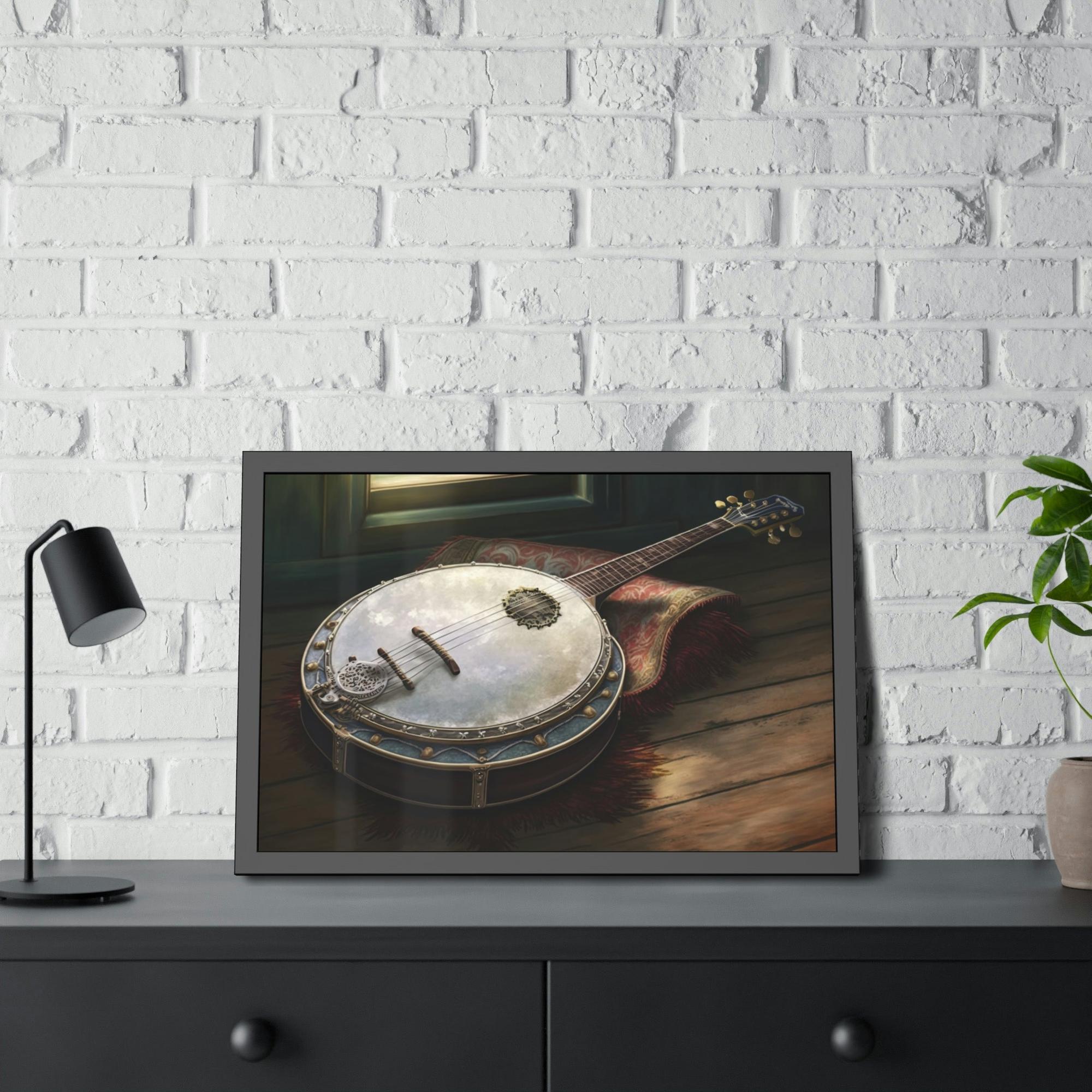 Banjo Soulful Melodies: Natural Canvas & Poster Art Print of a Banjo