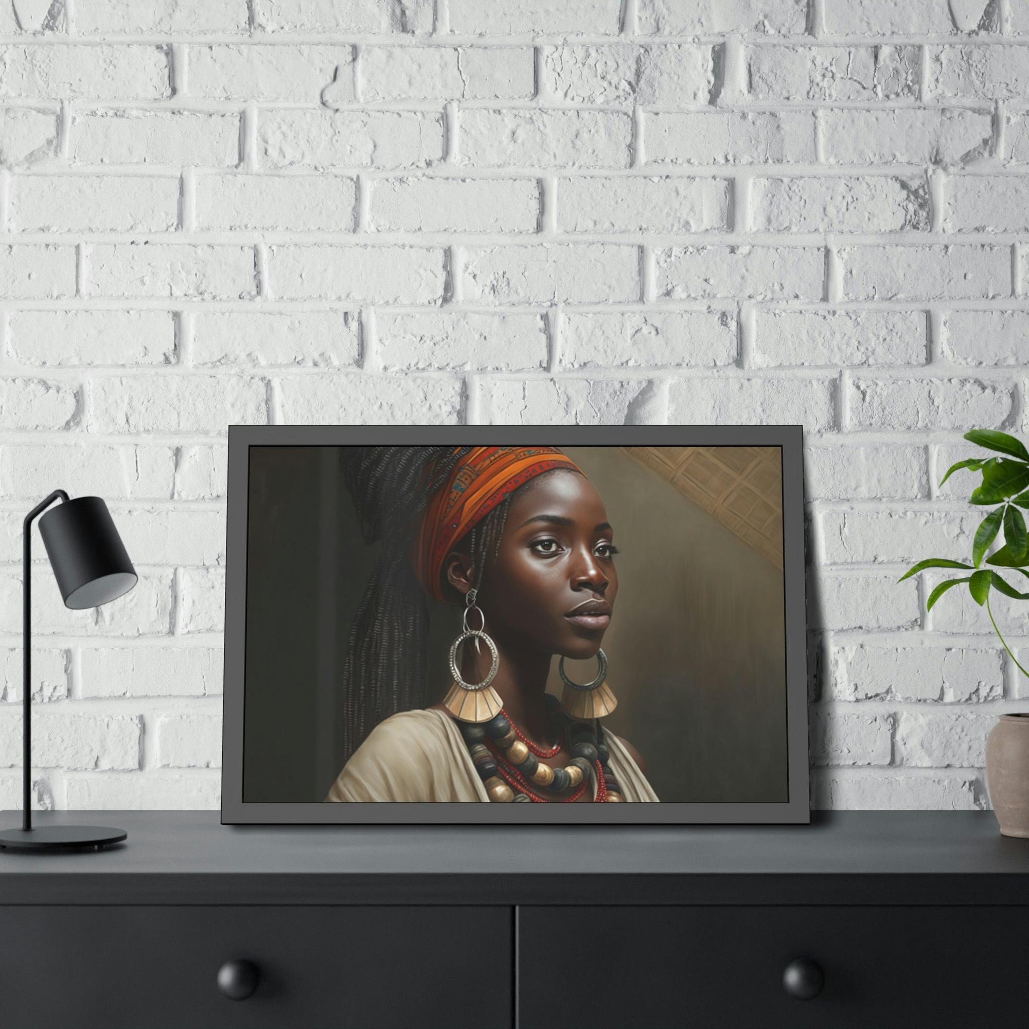 African Captivating Beauty: African Woman on Natural Canvas and Framed Poster