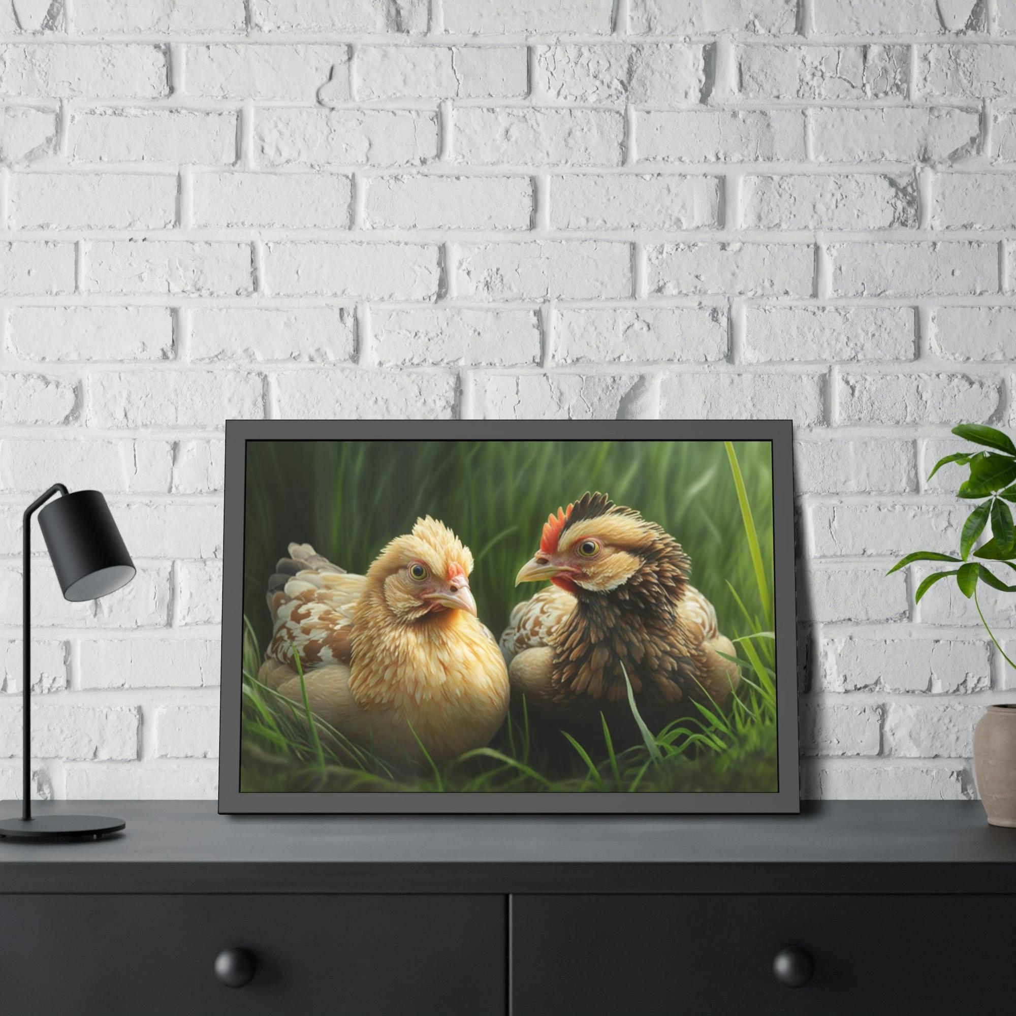 Chickens Rustic Henhouse: Framed Canvas with Delightful Chickens