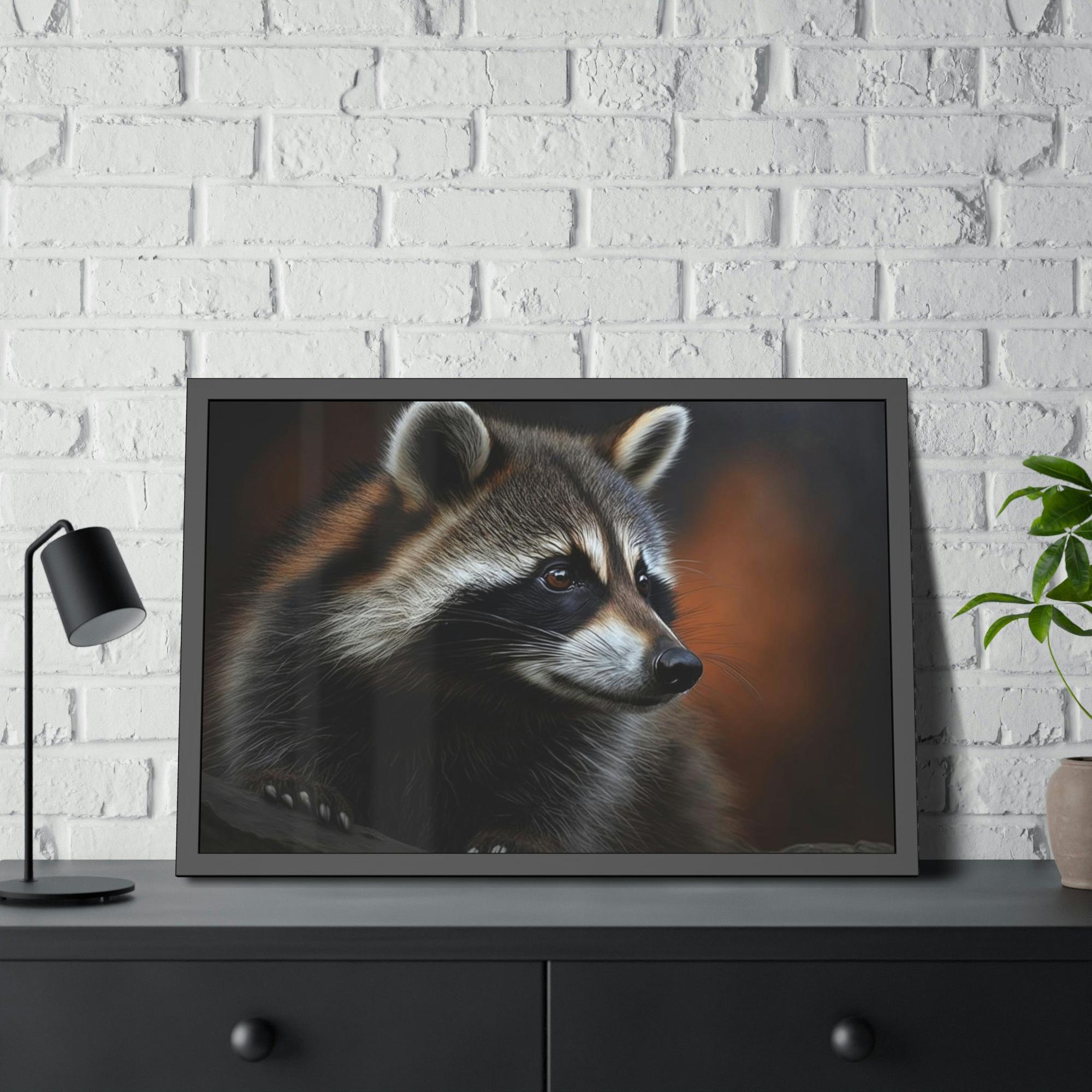 Raccoons Woodland Bandits: Artistic Print on Canvas and Framed Poster of Sly Raccoon