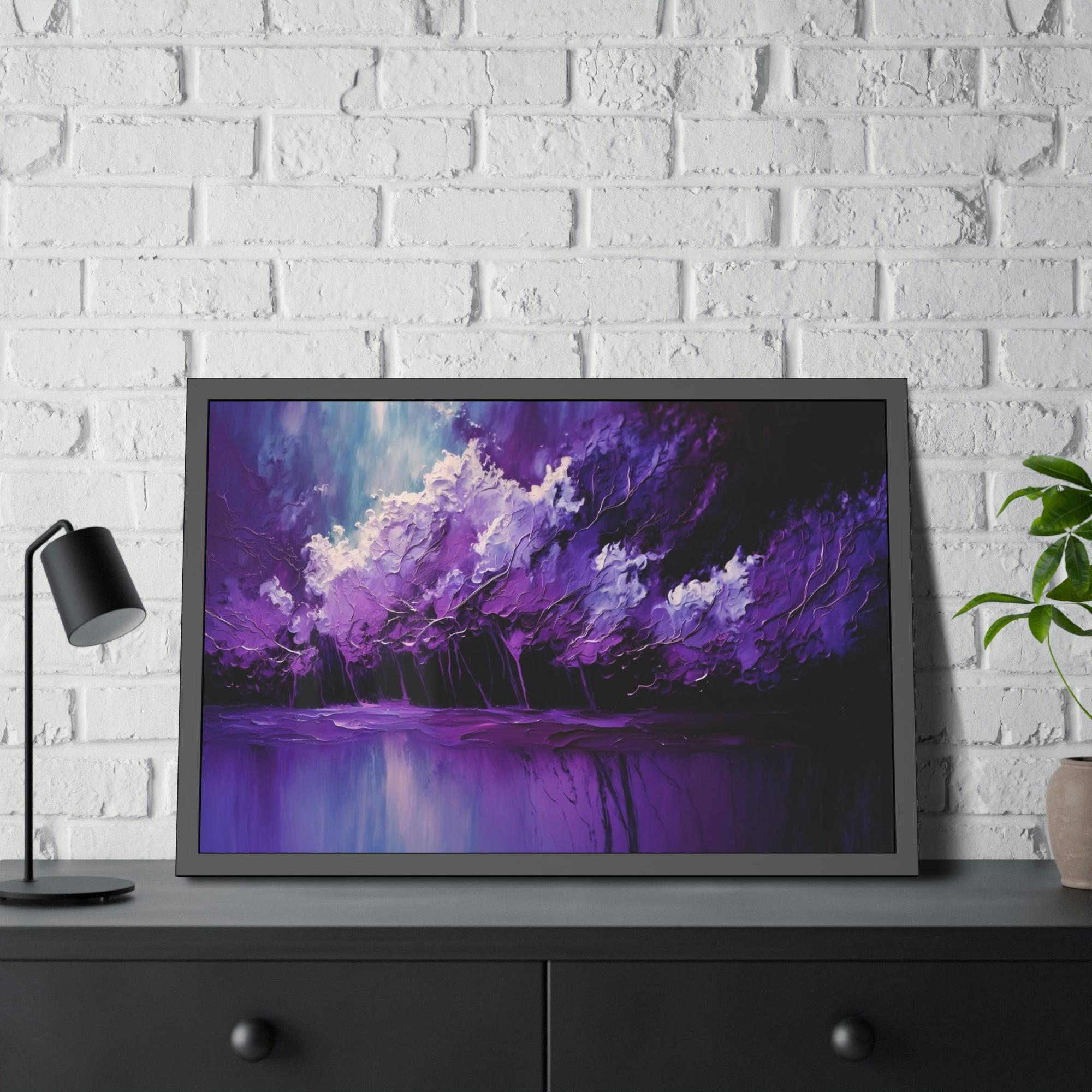 Purple Abstract Art Enchanted Violet: Framed Canvas Print of Abstract Art