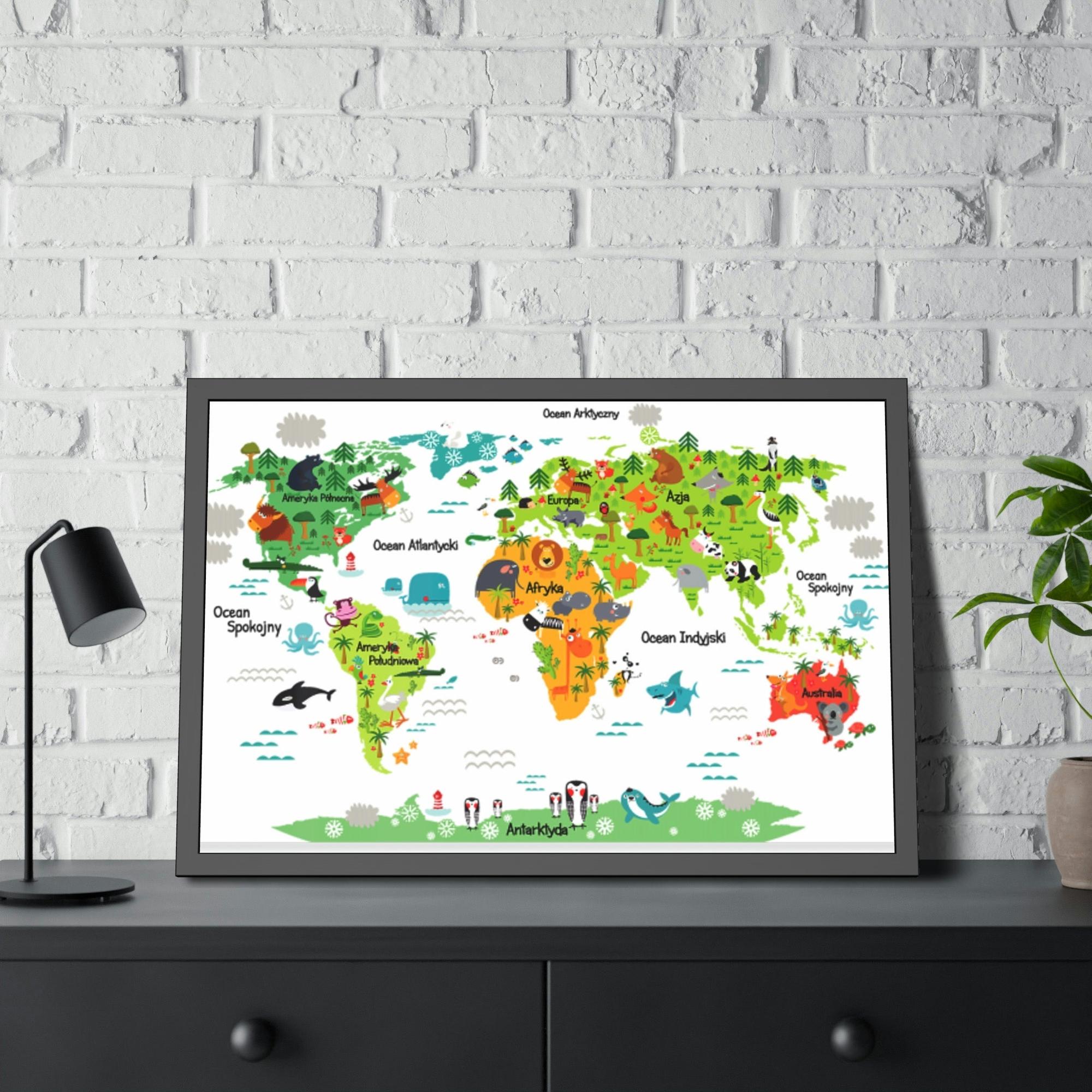 Kids Maps Map of the World: Lovely Wall Art Print on Canvas for Kids
