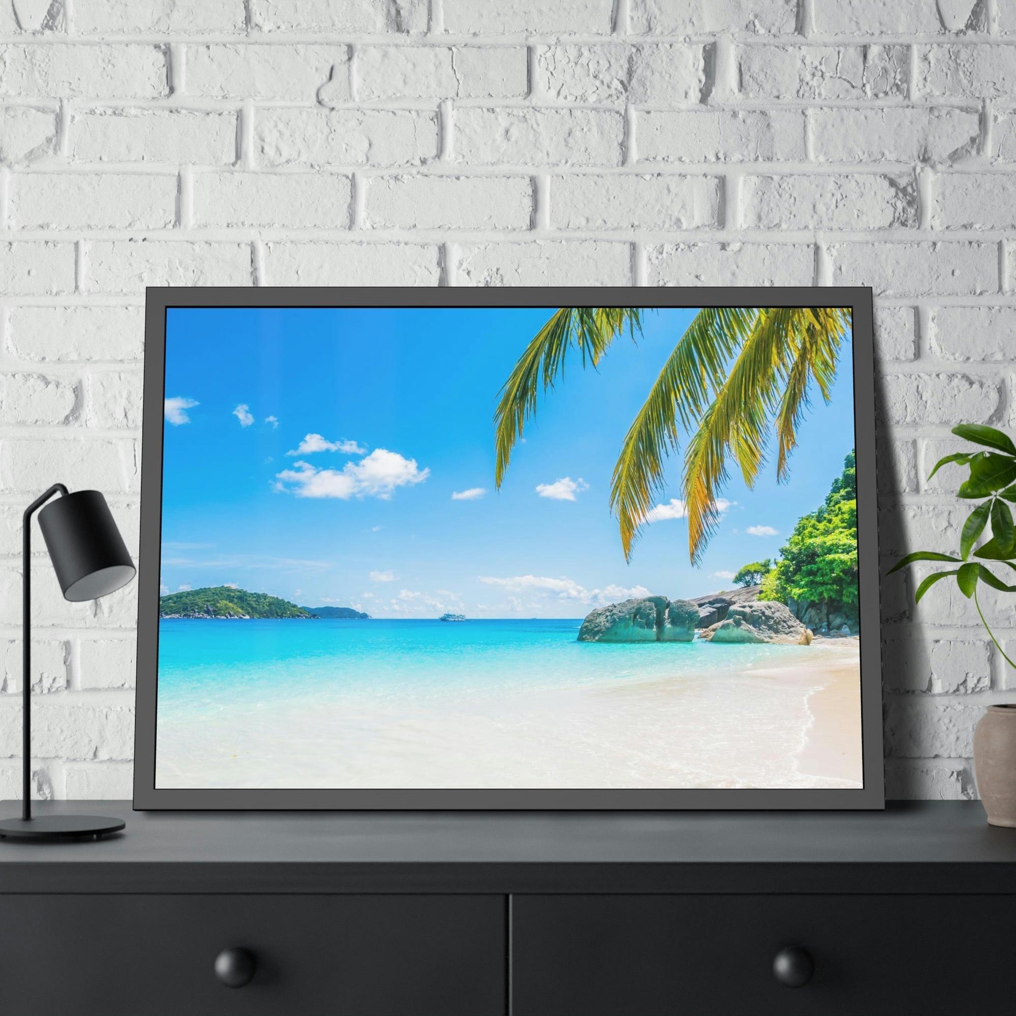 Island Beach Seaside Escape: Framed Canvas & Poster of a Dreamy Island Beach Getaway