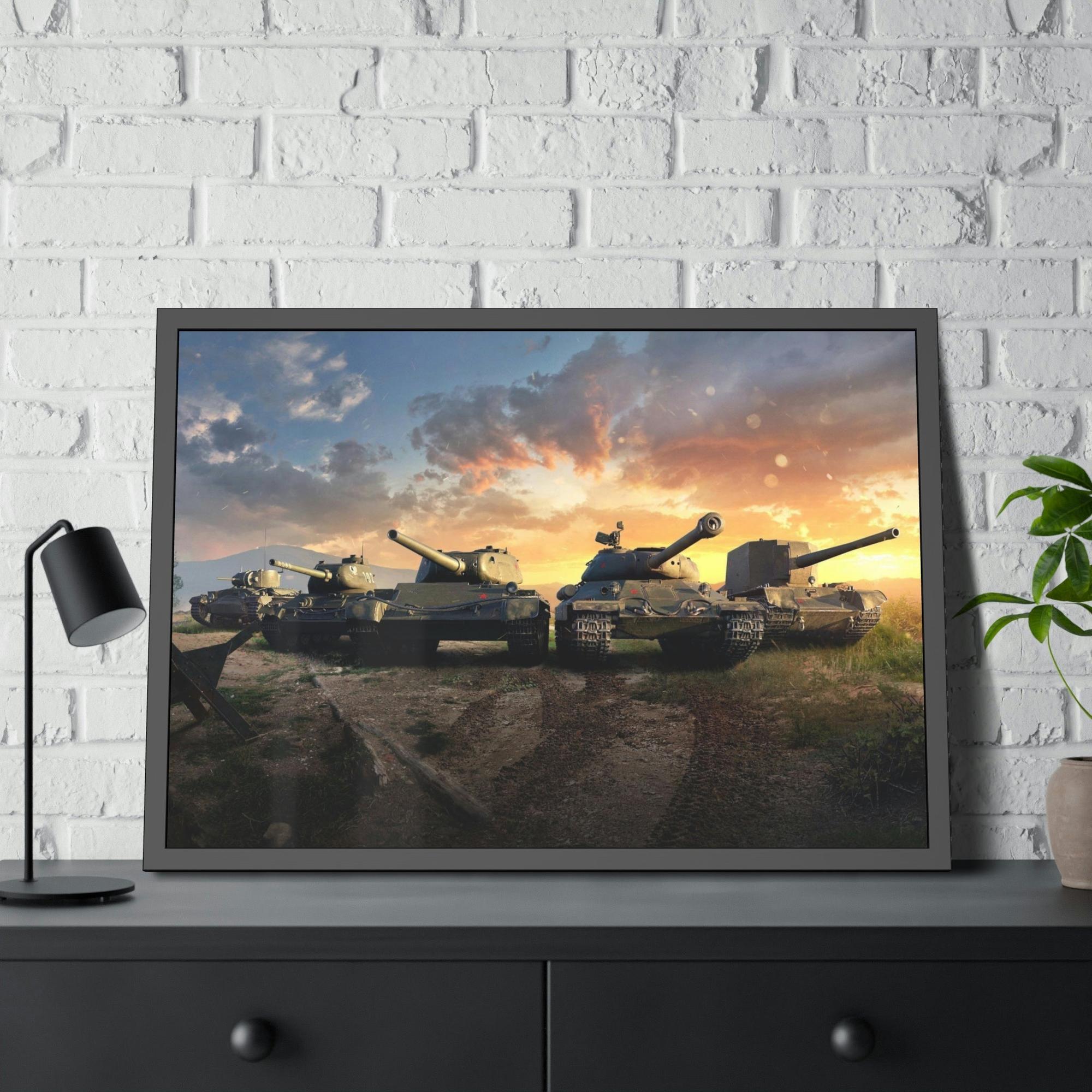World Of Tanks The Essence of Battle: Dynamic World of Tanks Framed Canvas Wall Art