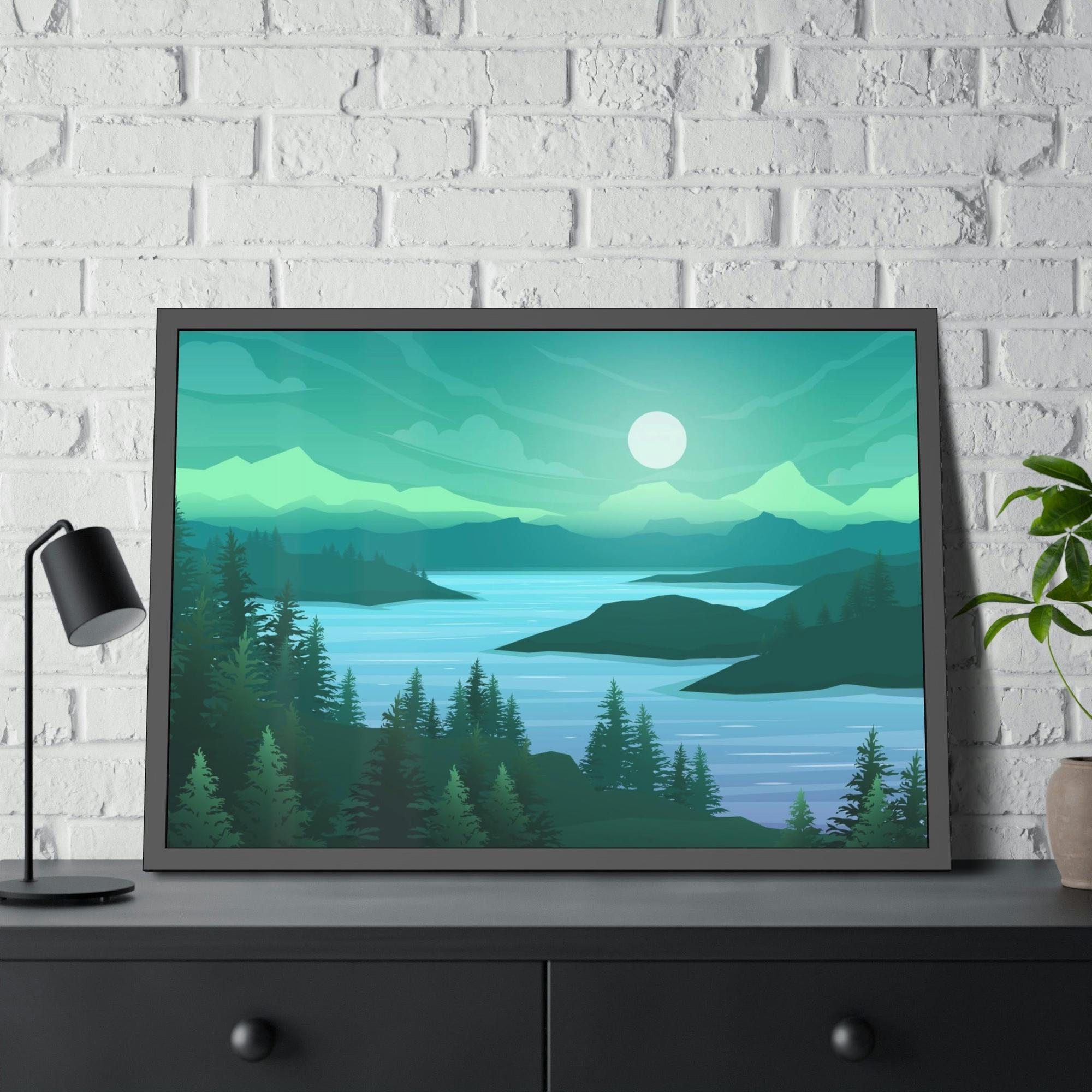 Lakes And Rivers Calming Waters: Framed Poster of a Relaxing Lake on Canvas