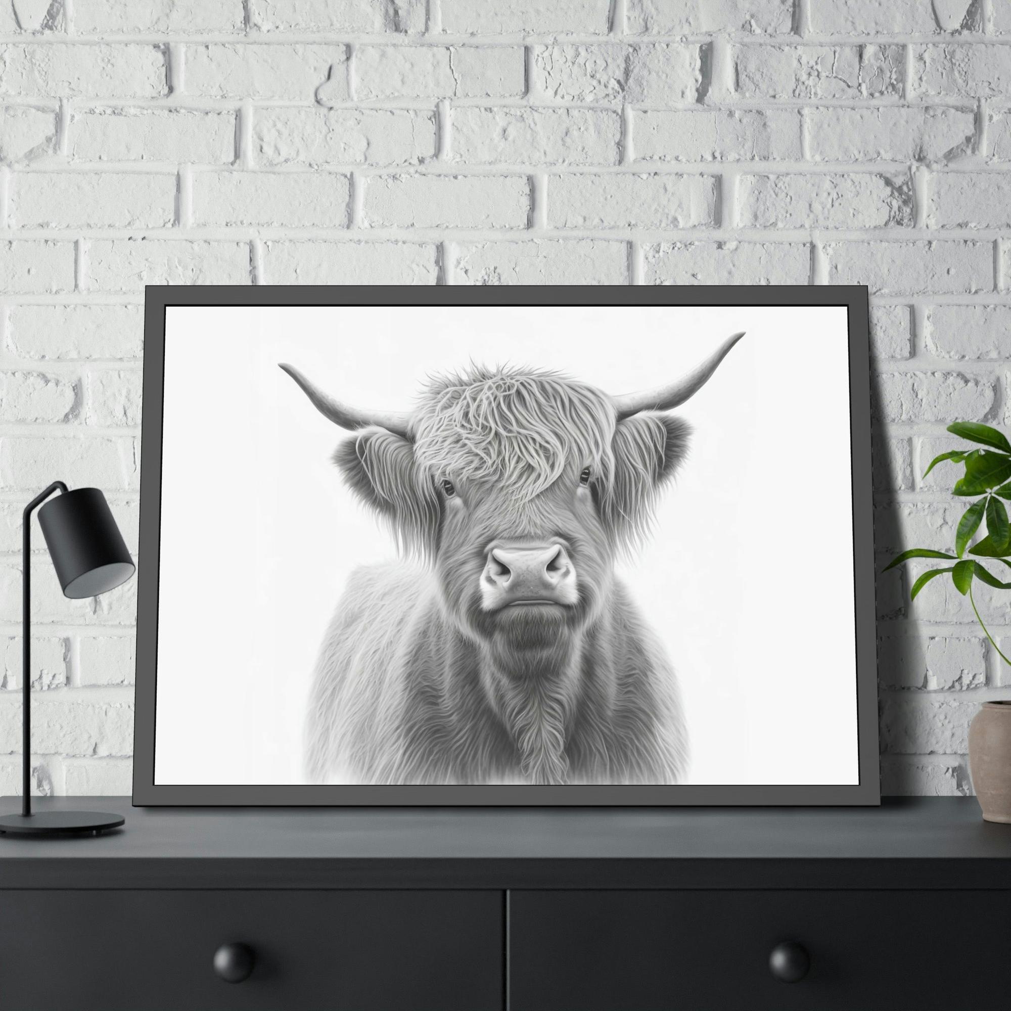 Cows Artistic Whimsy: Framed Poster Wall Art Featuring a Playful Cow Portrait on Canvas