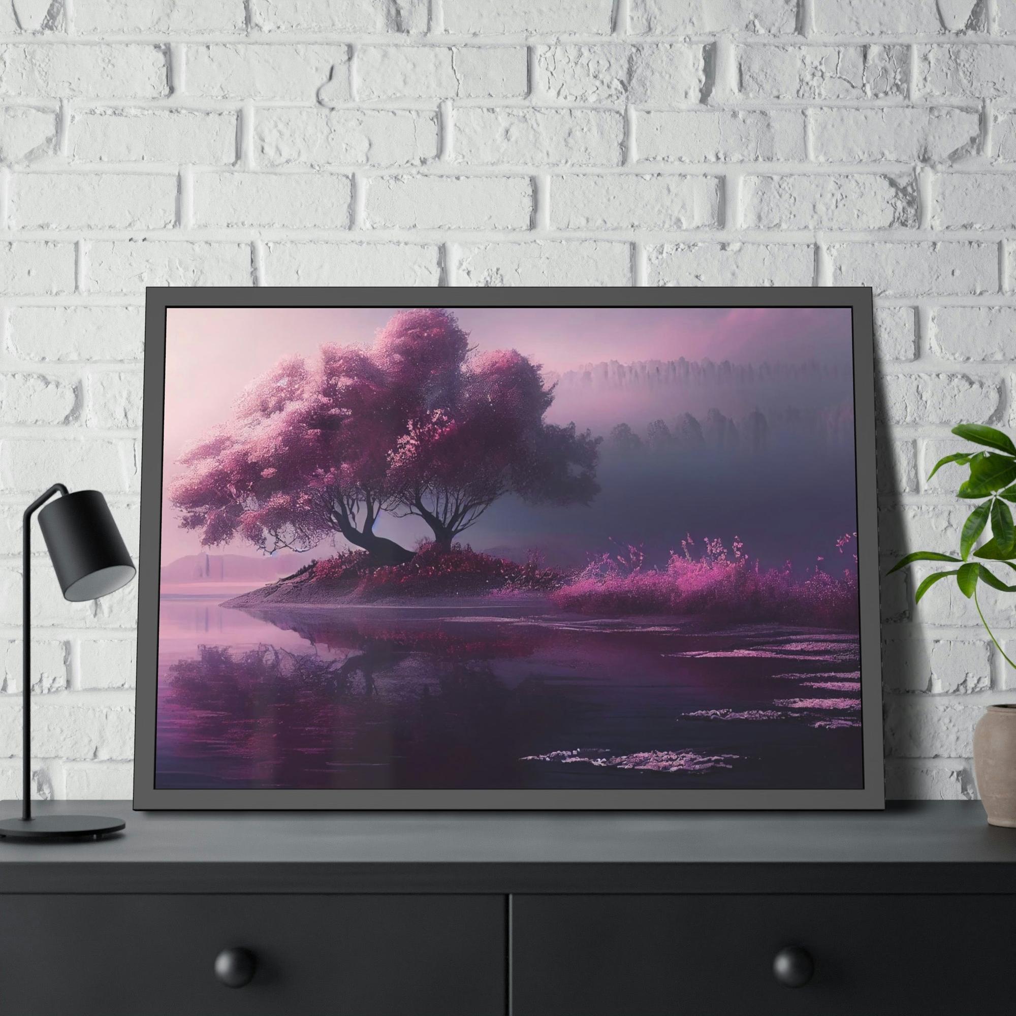 Lakes And Rivers Tranquility in Blue: Framed Poster of a Peaceful Lake on Canvas