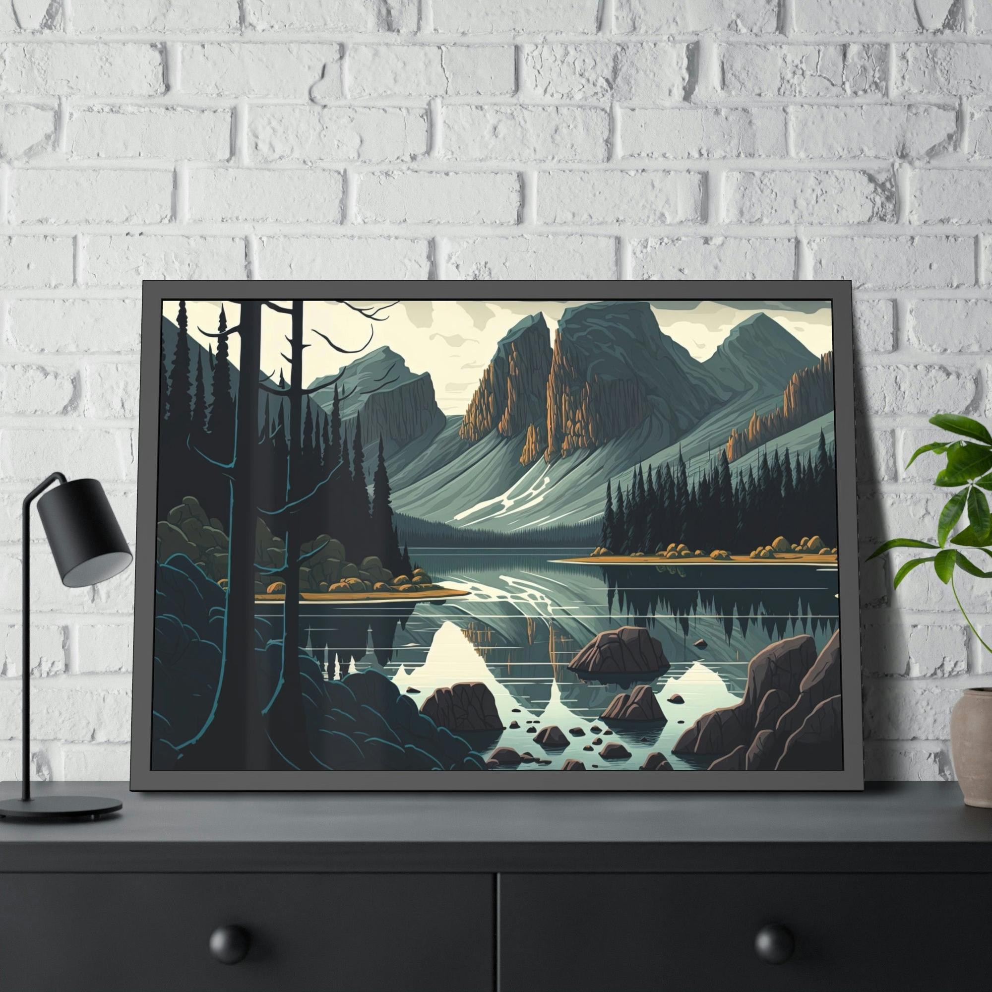 Lakes And Rivers Reflections of the Lake: Framed Canvas Print of a Scenic Lake Scene