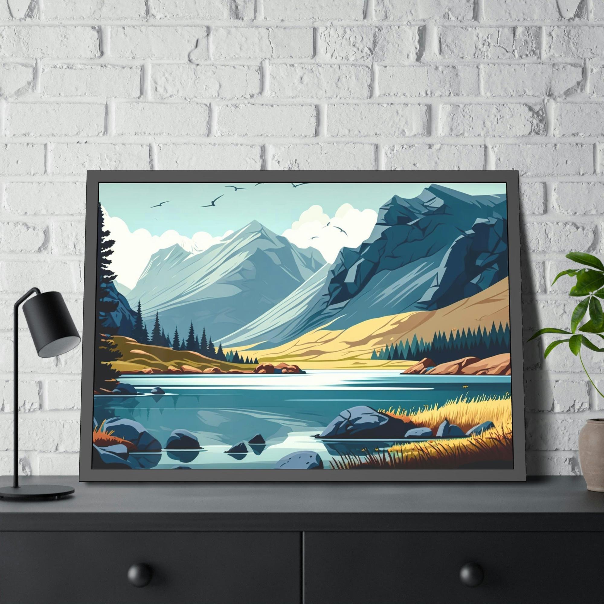 Lakes And Rivers Lakeside Beauty: Wall Art of a Stunning Lake Landscape on Natural Canvas & Poster