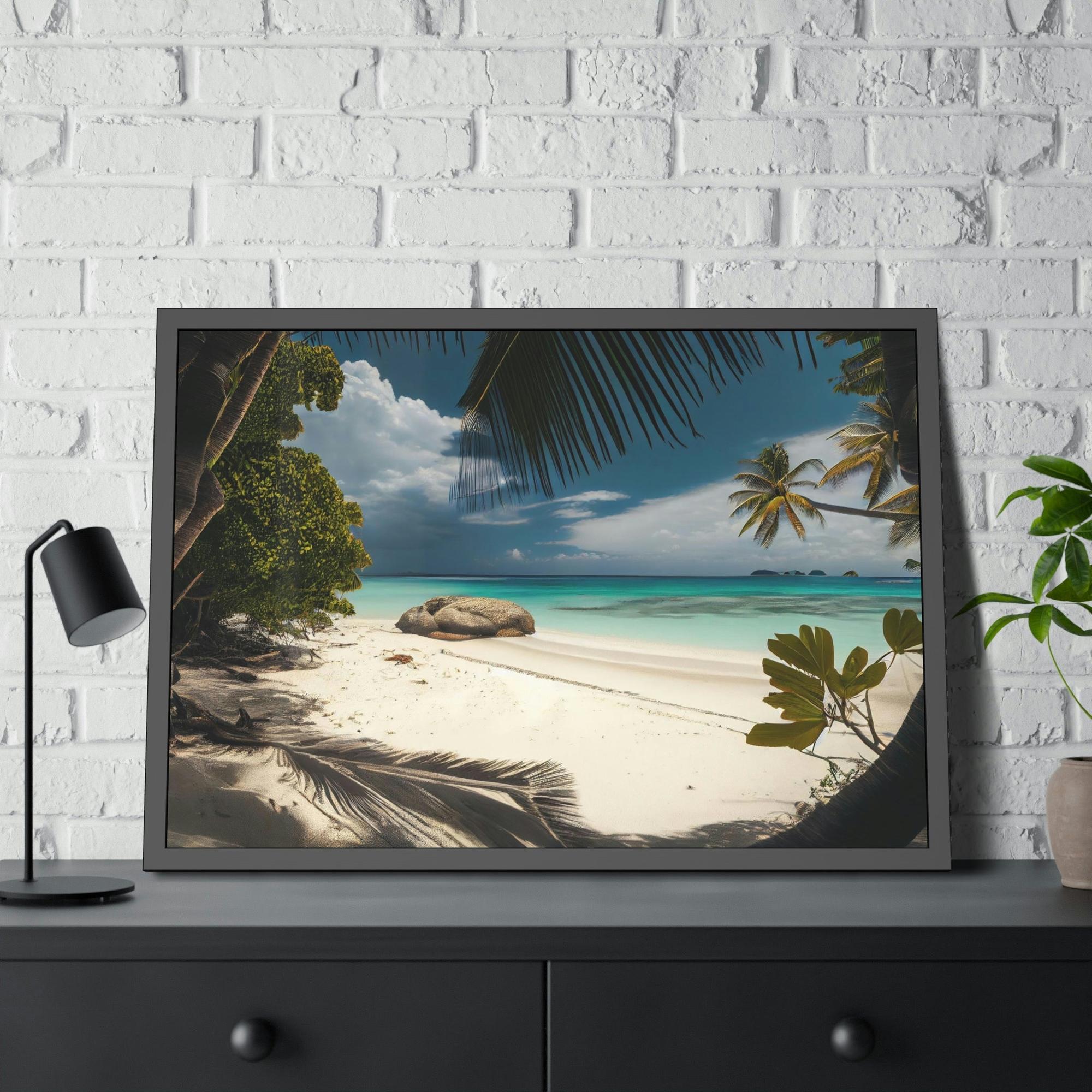 Island Beach Beach Bliss: Framed Canvas & Poster of a Joyful Island Beach on a Summer Day
