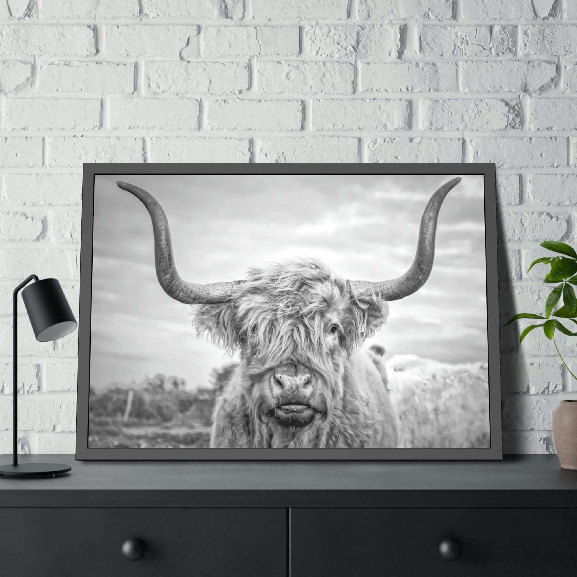 Highland Cow Highland Cow Canvas Print | Black-White Colors | Horned Cattle Wall Art — Pixoram
