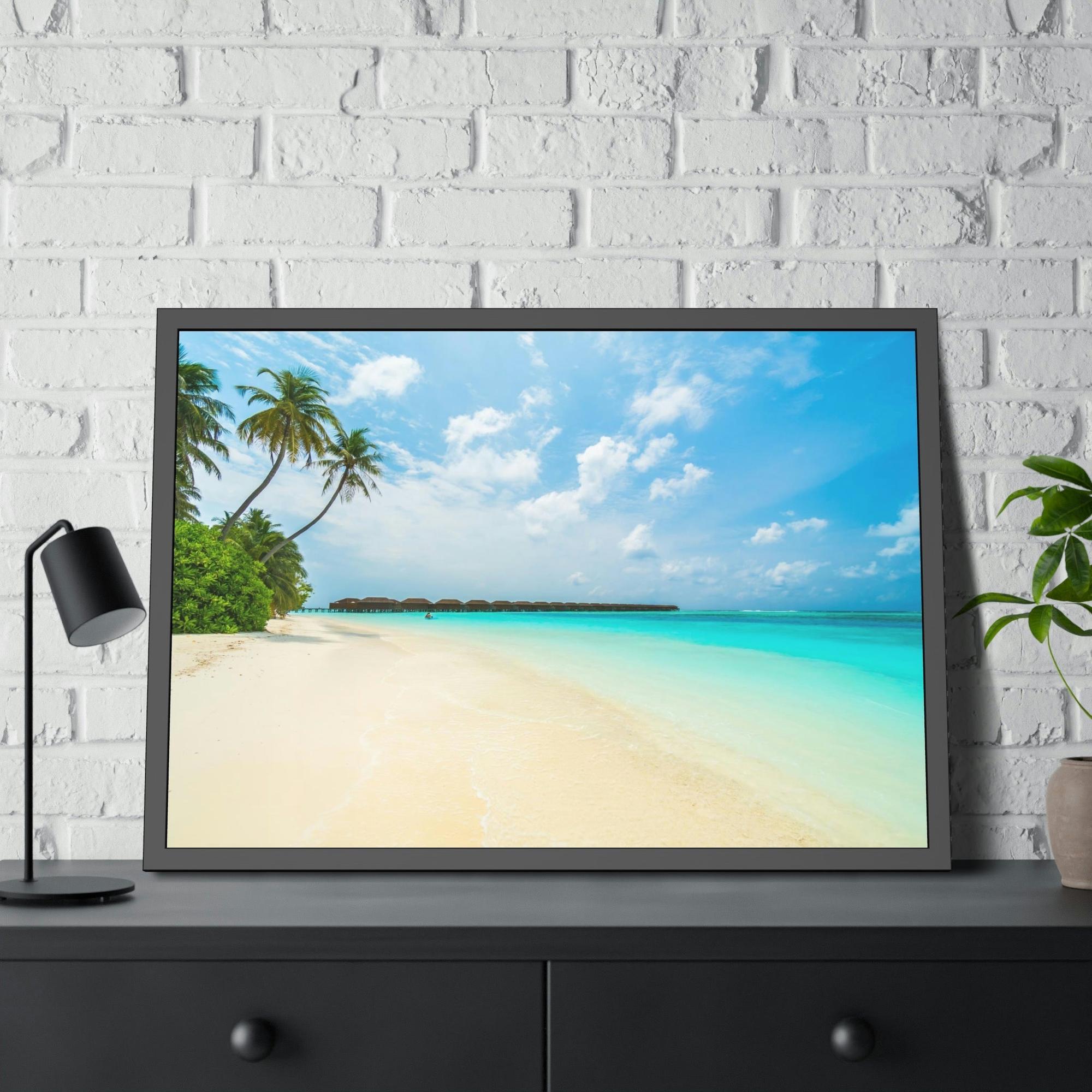 Island Beach Tropical Paradise: Art Print of a Lush Island Beach on a Natural Canvas & Poster