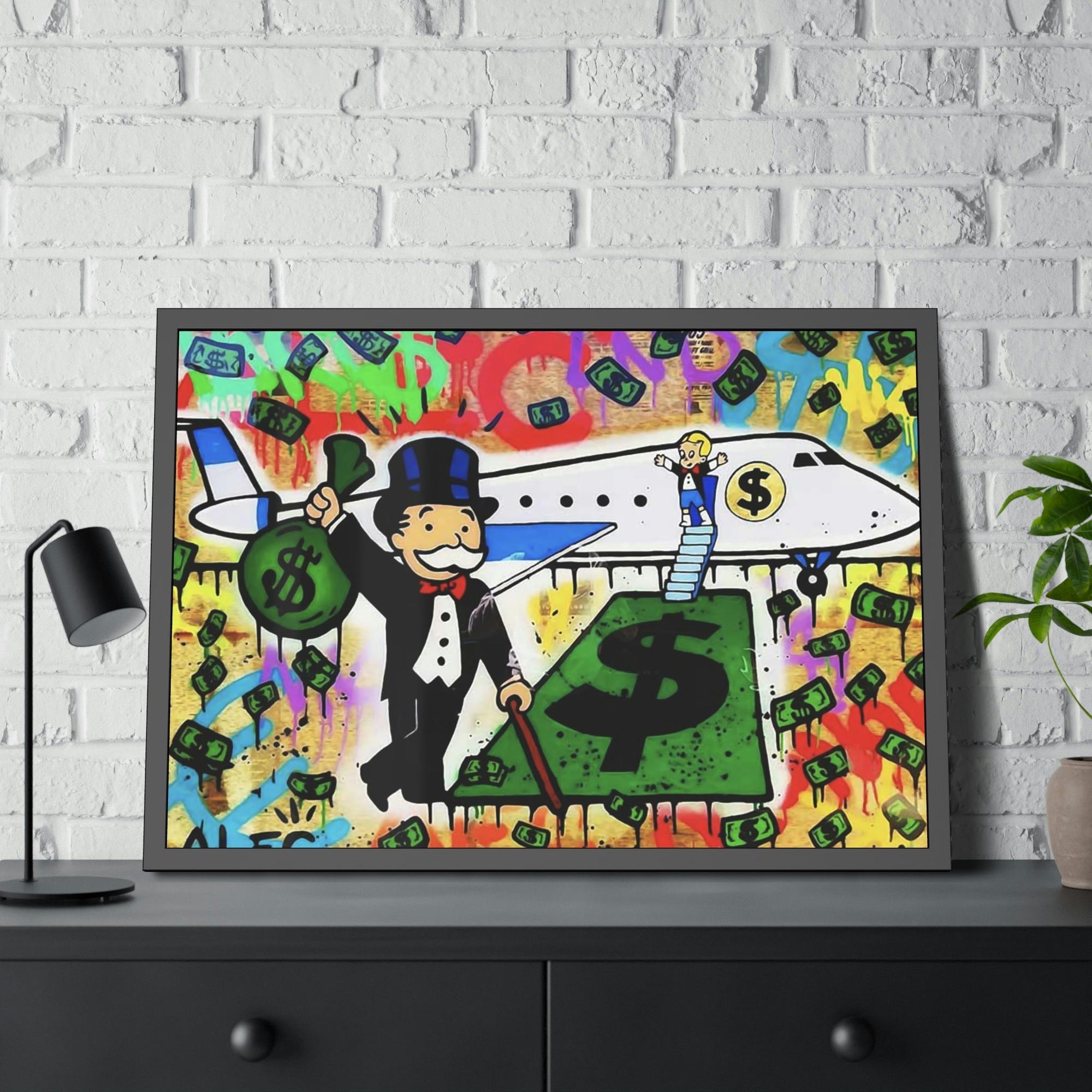 Monopoly & Motivation Monopoly Masterpiece: Alec Monopoly Art on Natural Canvas and Framed Poster
