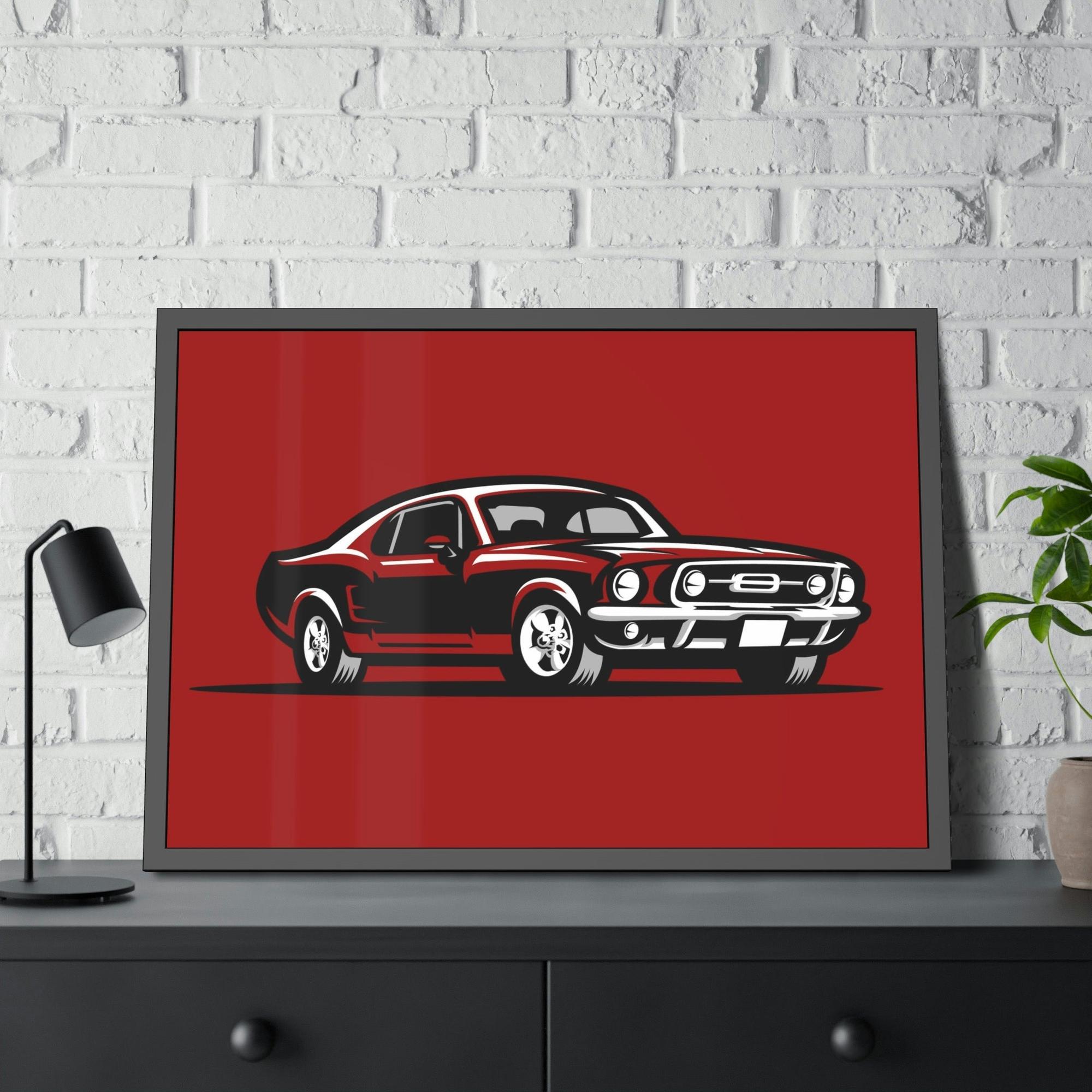 Mustang Racing Passion: Red Mustang Wall Art on Natural Canvas and Framed Canvas
