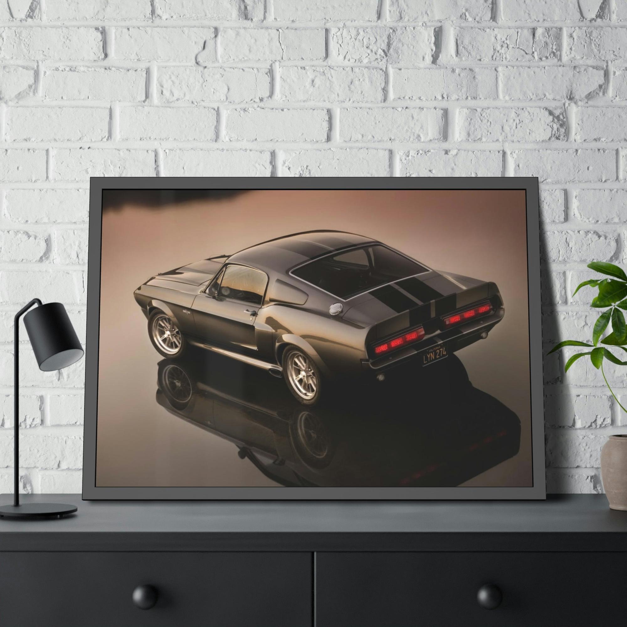 Mustang Masterpiece on Wheels: Framed Canvas Poster of a Mustang Sports Car for Automotive Art Collectors