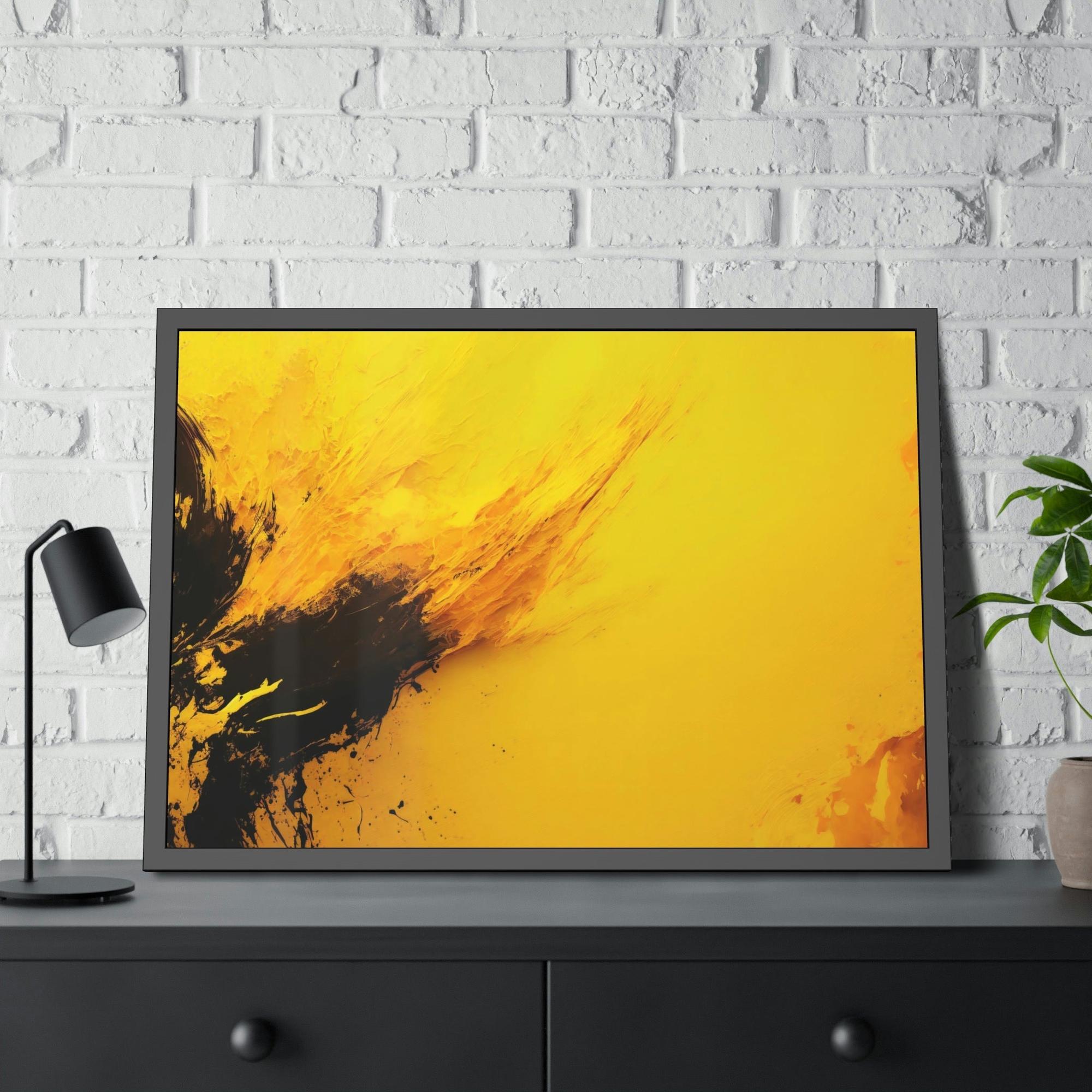 Yellow Sunny Abstraction: Bright and Playful Wall Art Prints Featuring a Yellow Abstract Design on Framed Canvas & Poster