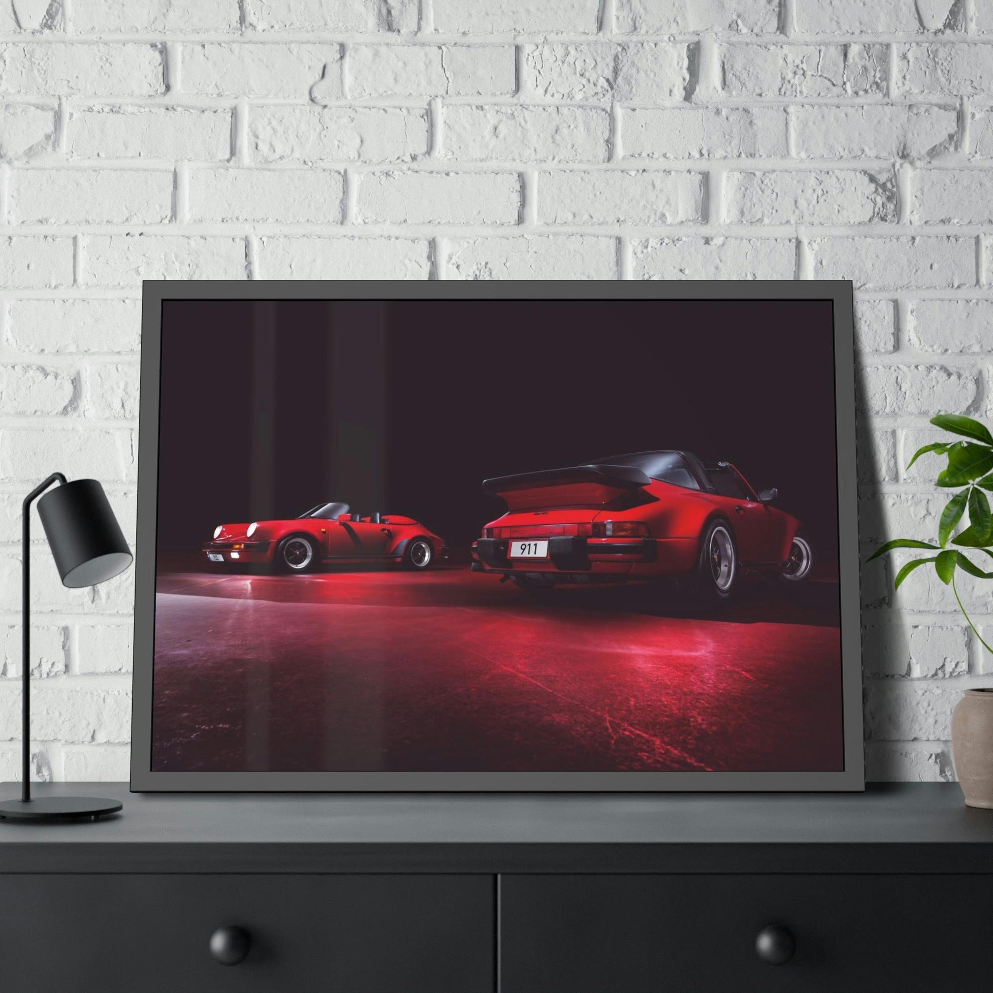 Porsche Red on Red: A Framed Canvas Artwork Featuring Two Iconic Porsche Sports Cars