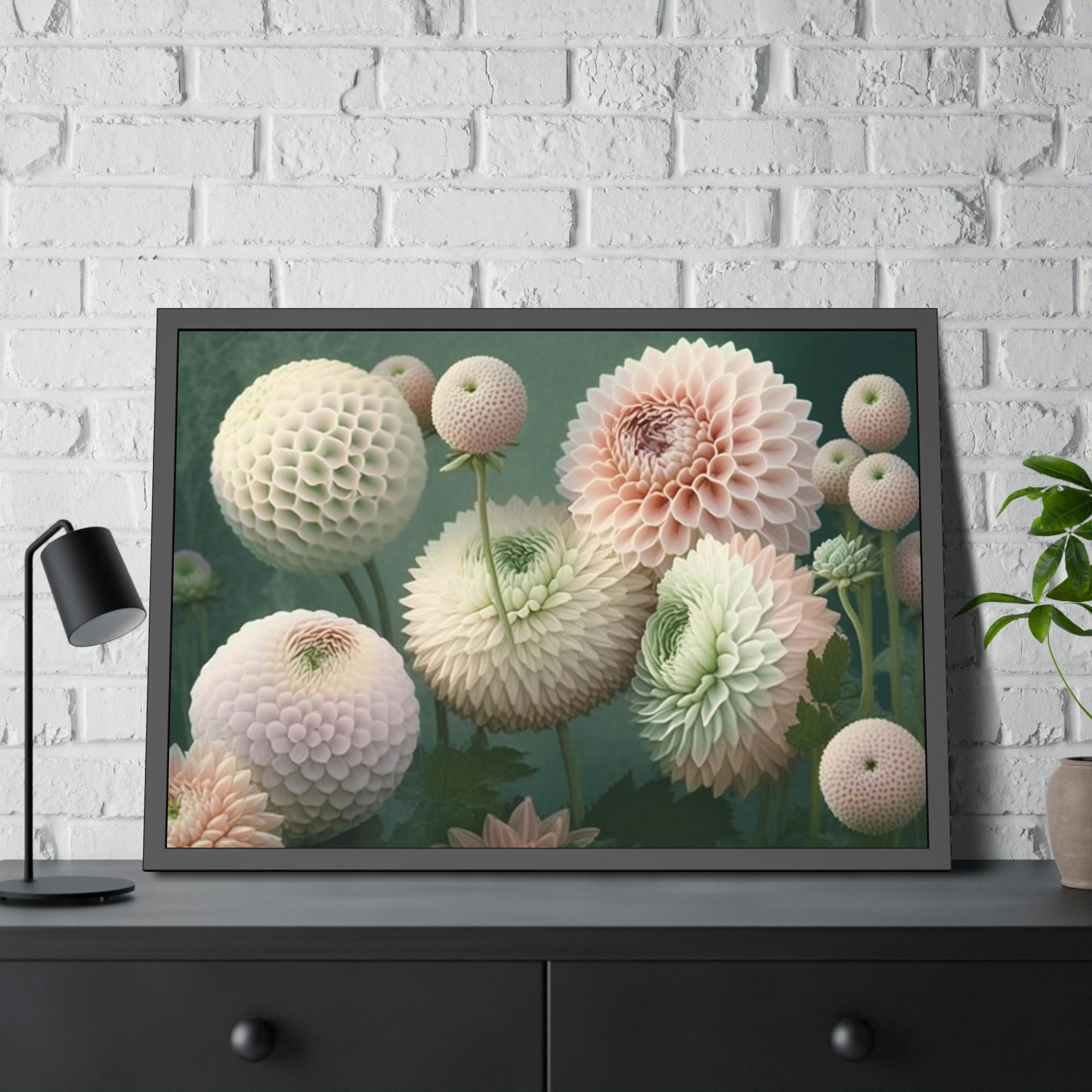 Dahlias Nature's Beauty: A Framed Canvas of Vibrant Dahlia Blooms