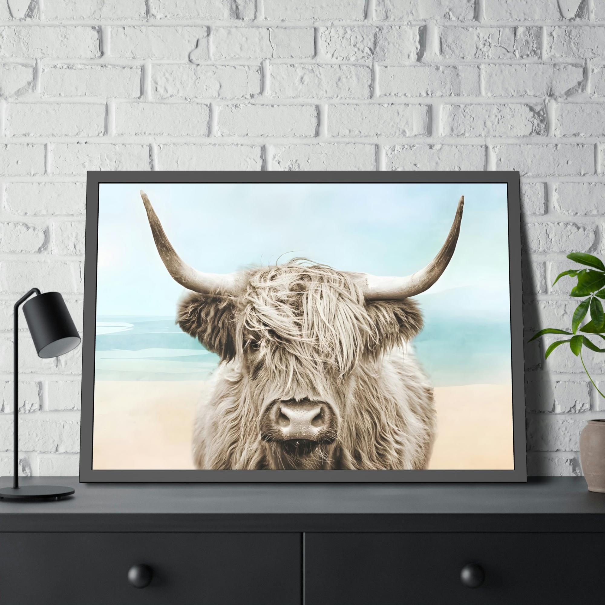 Highland Cow Framed in Wonder: Framed Poster of a Stunning Highland Cow Portrait