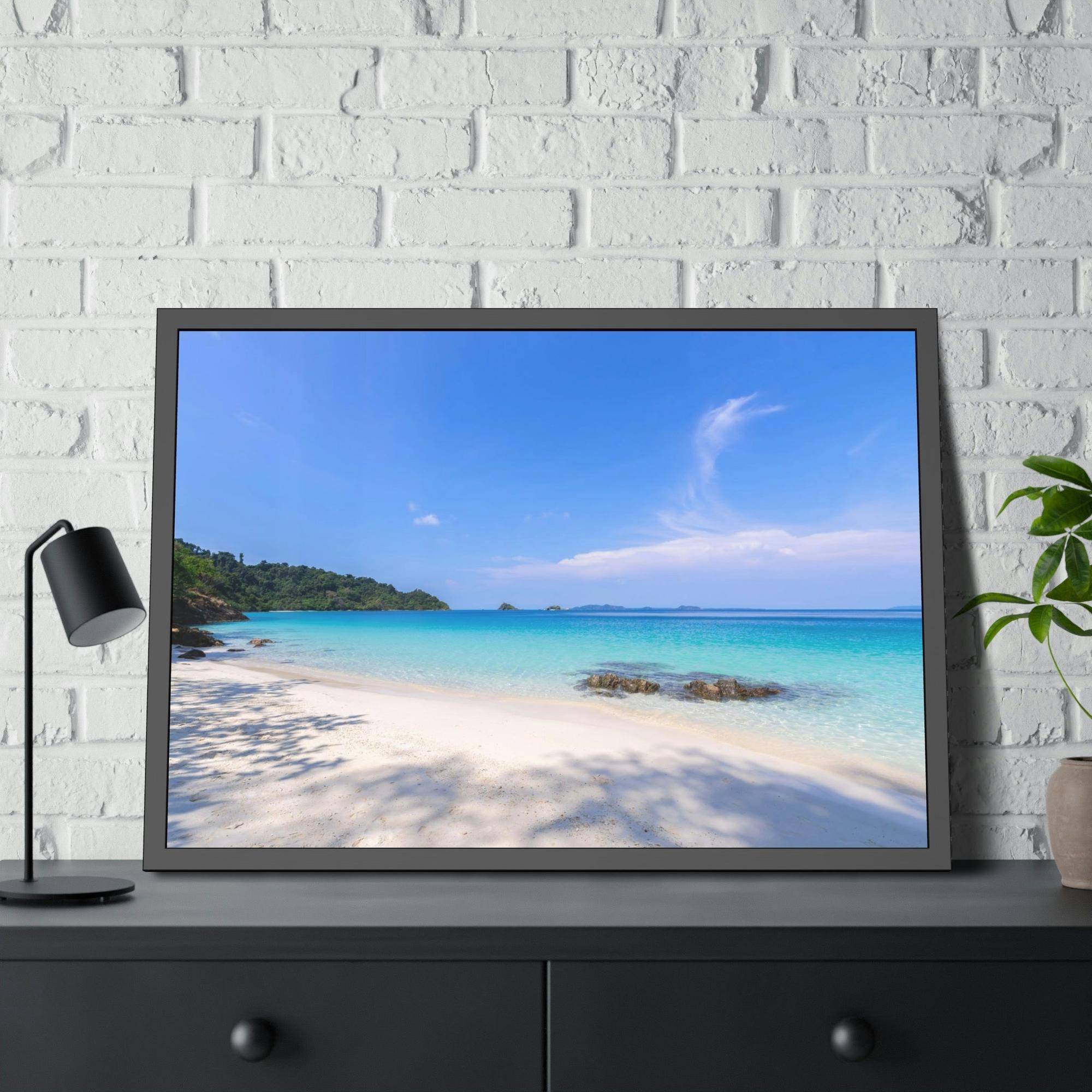 Island Beach Paradise Found: Framed Poster of a Stunning Beach Scene on a Tropical Island