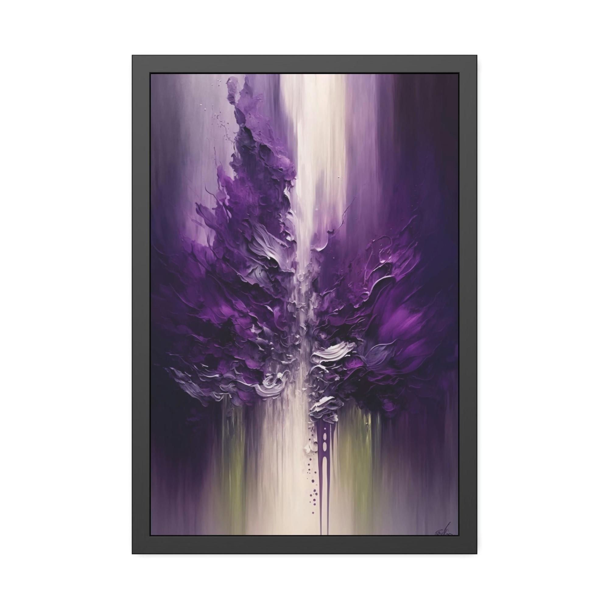Purple Abstract Art Purple Passion: Framed Poster of Abstract Art with Intense Hues on Canvas