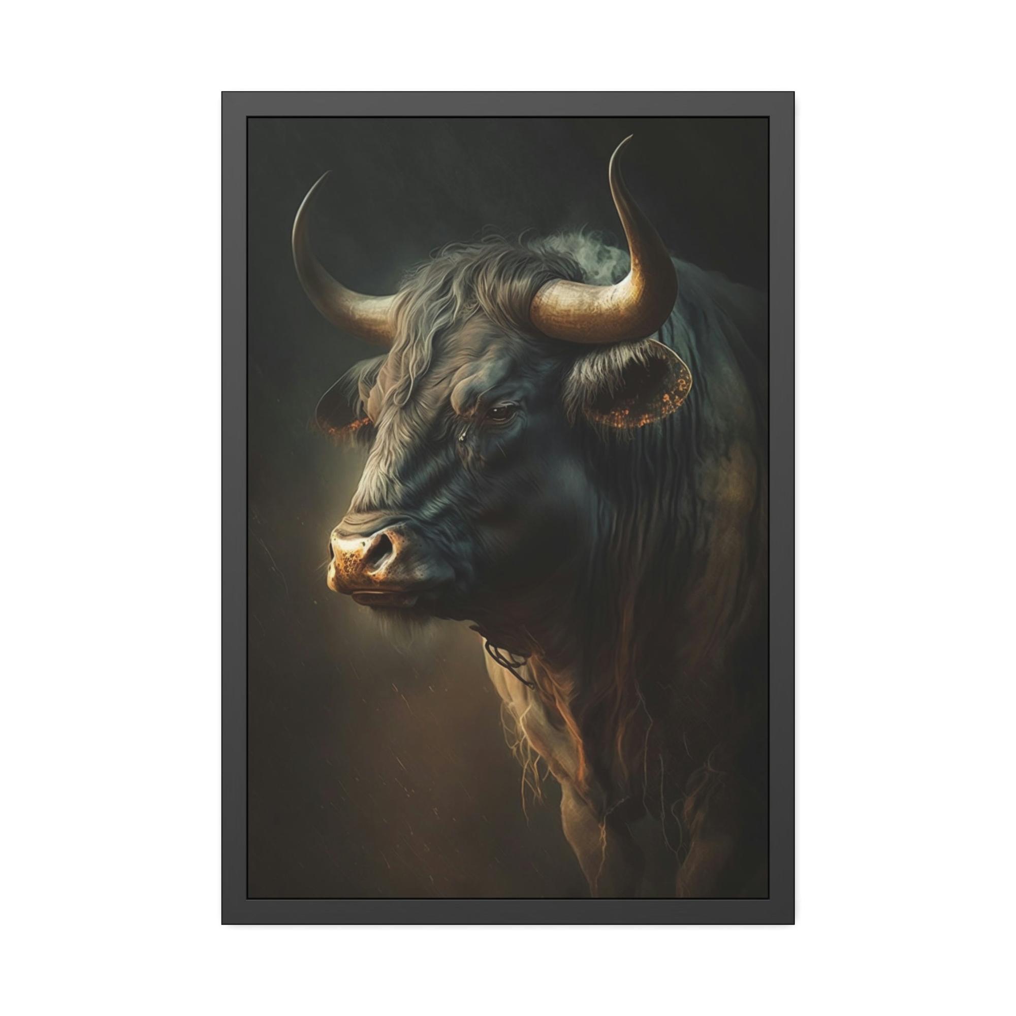 Bulls Bull's Strength: Canvas Wall Art Print of Majestic Horned Animal