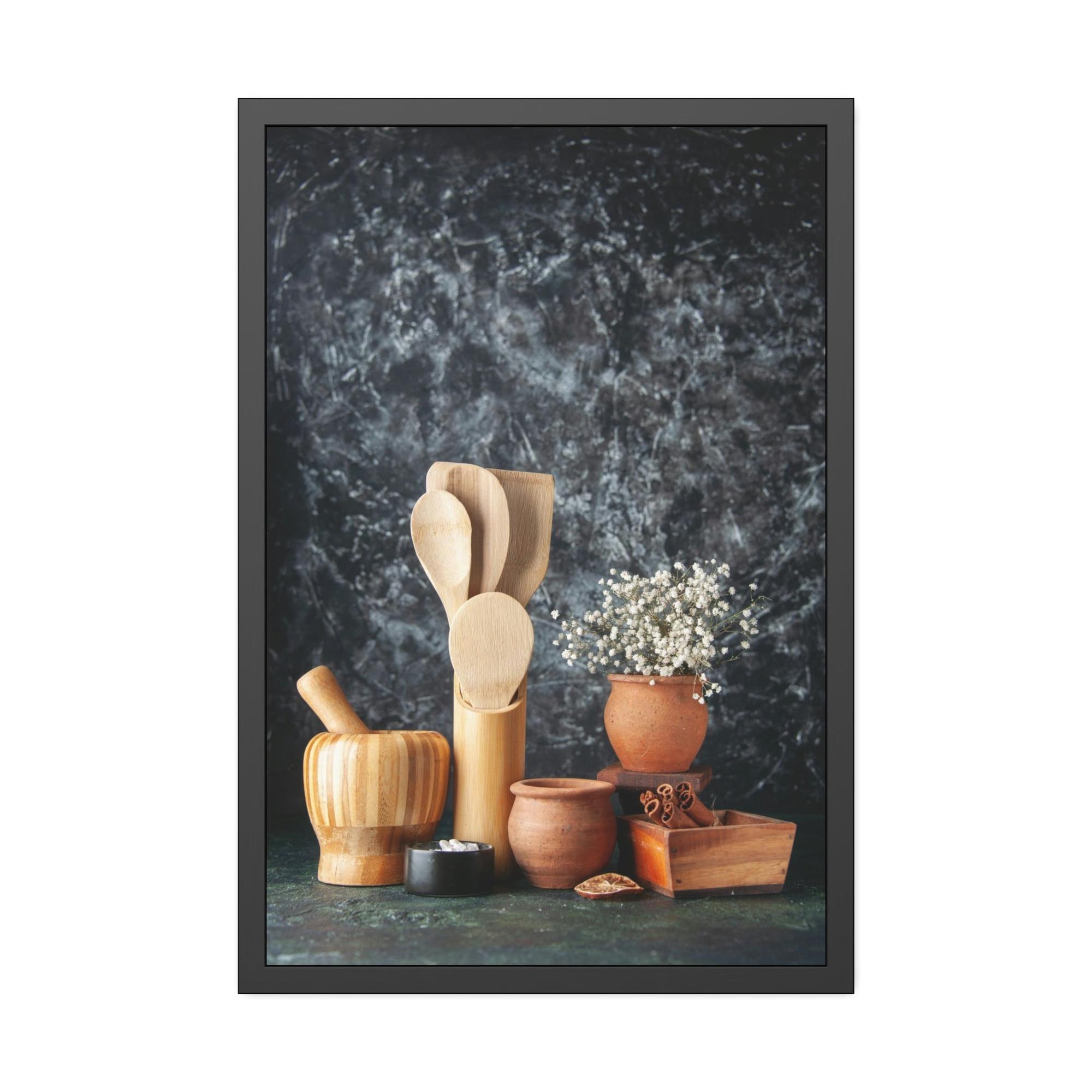 For Kitchen Classic Culinary Elegance: Framed Poster and Print of Fine Dining Utensils