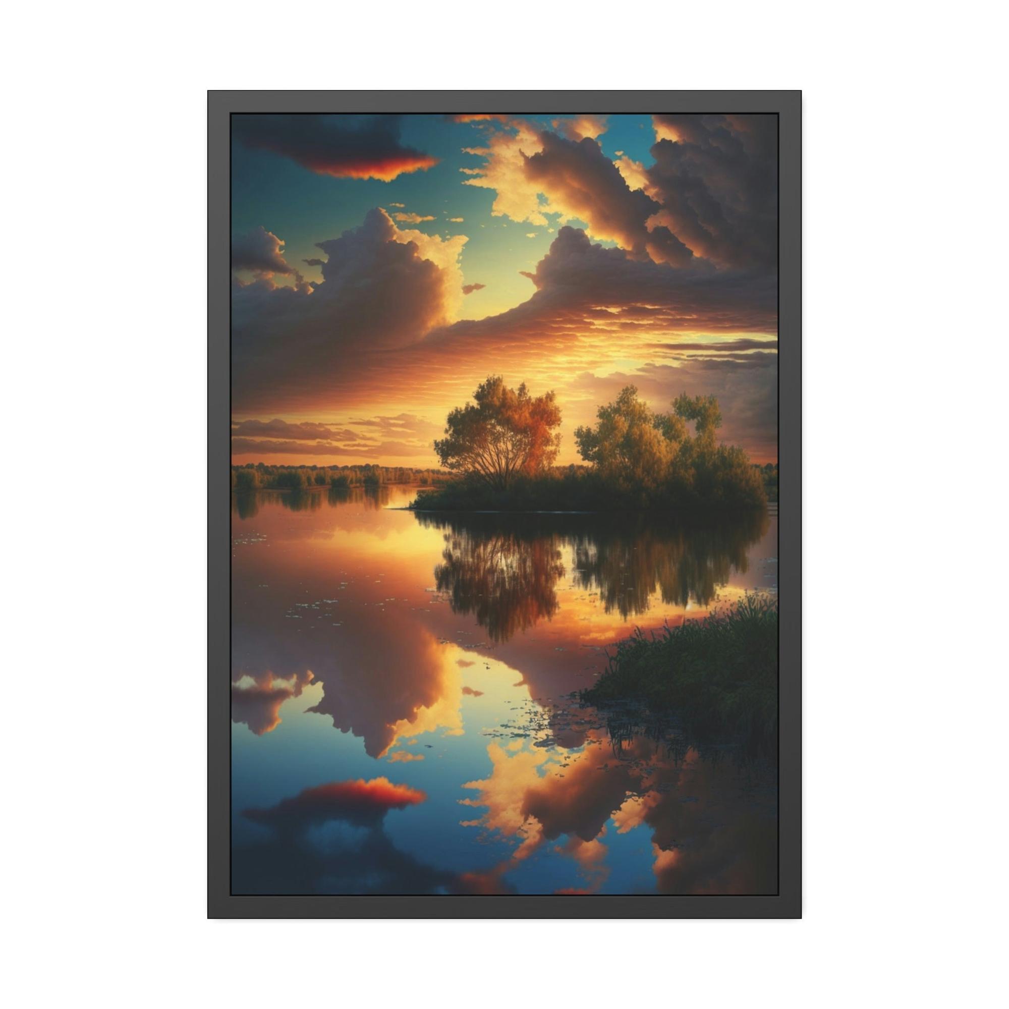 Lakes And Rivers Lake Reflections: Framed Canvas & Poster Print of a Picturesque Lakeshore
