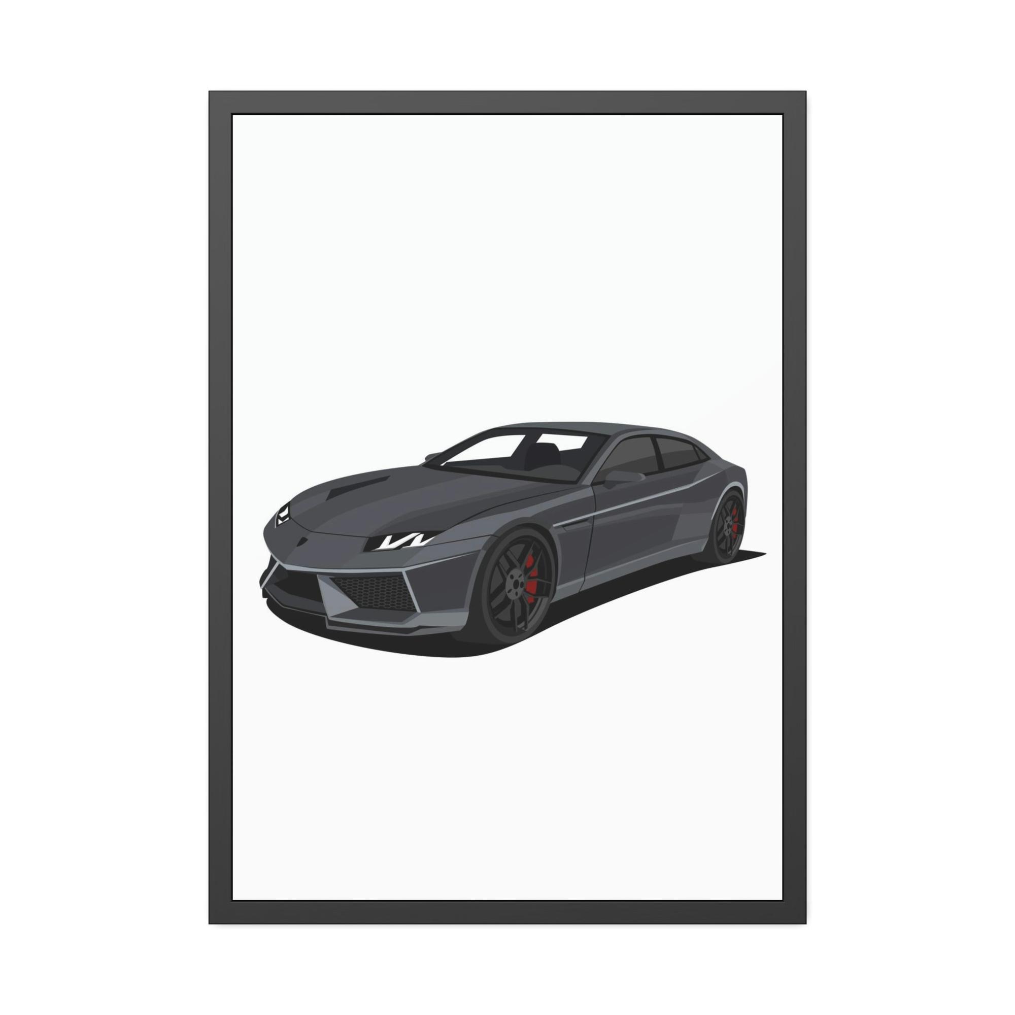 Lamborghini Mysterious Power: Black Lamborghini Framed Canvas & Poster Artwork