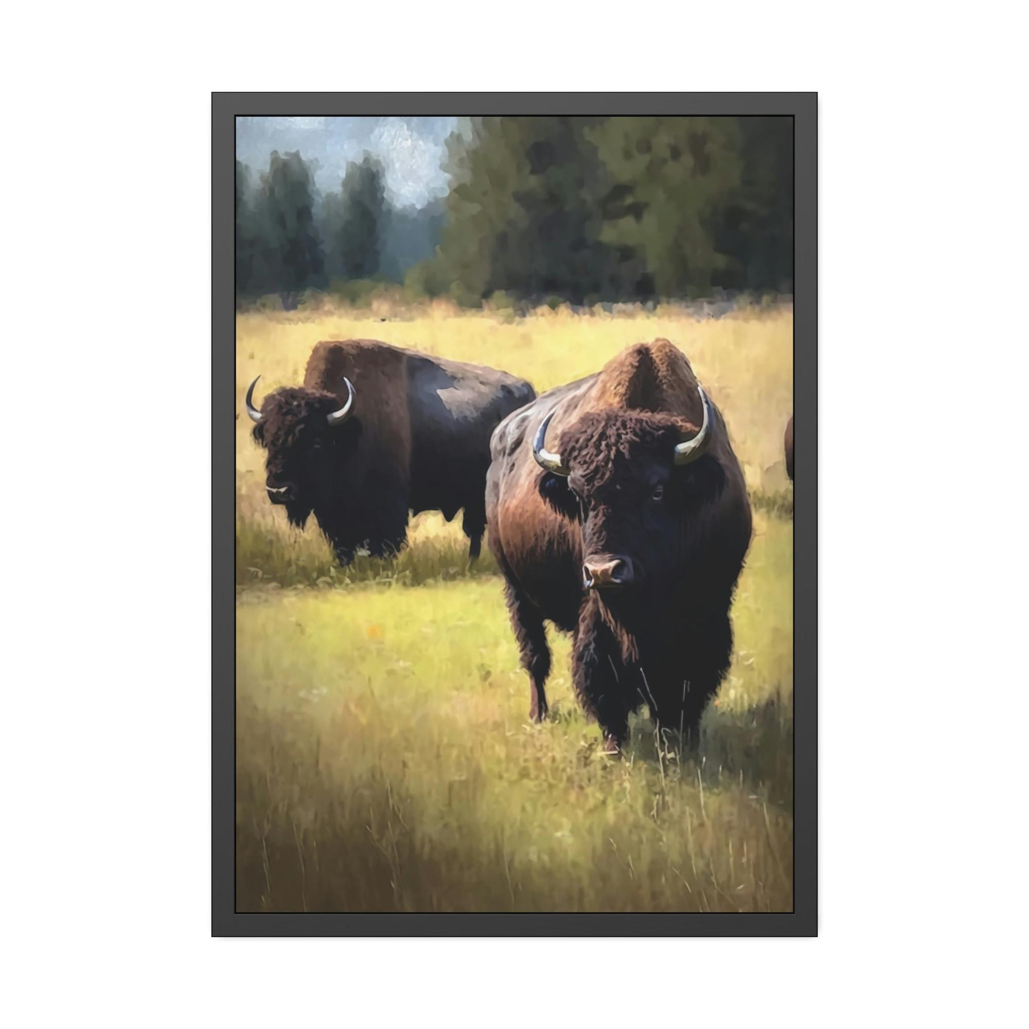 Bisons The Bison's Journey: A Print on Canvas & Poster of a Bisons Trekking Across the Plains
