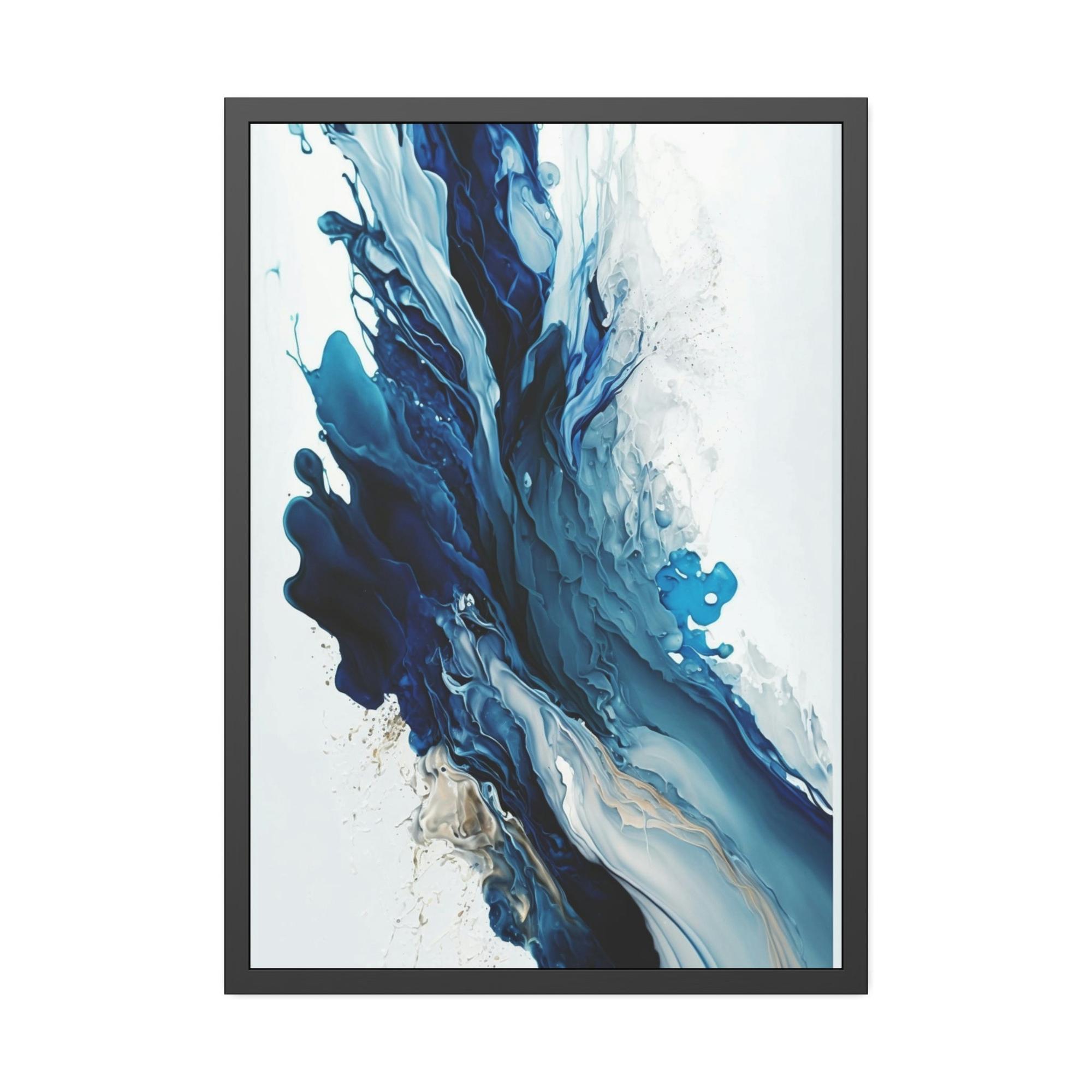 Blue Abstract Canvas Art Blue Harmony: A Framed Poster & Canvas Print of a Blue and White Abstract Artwork