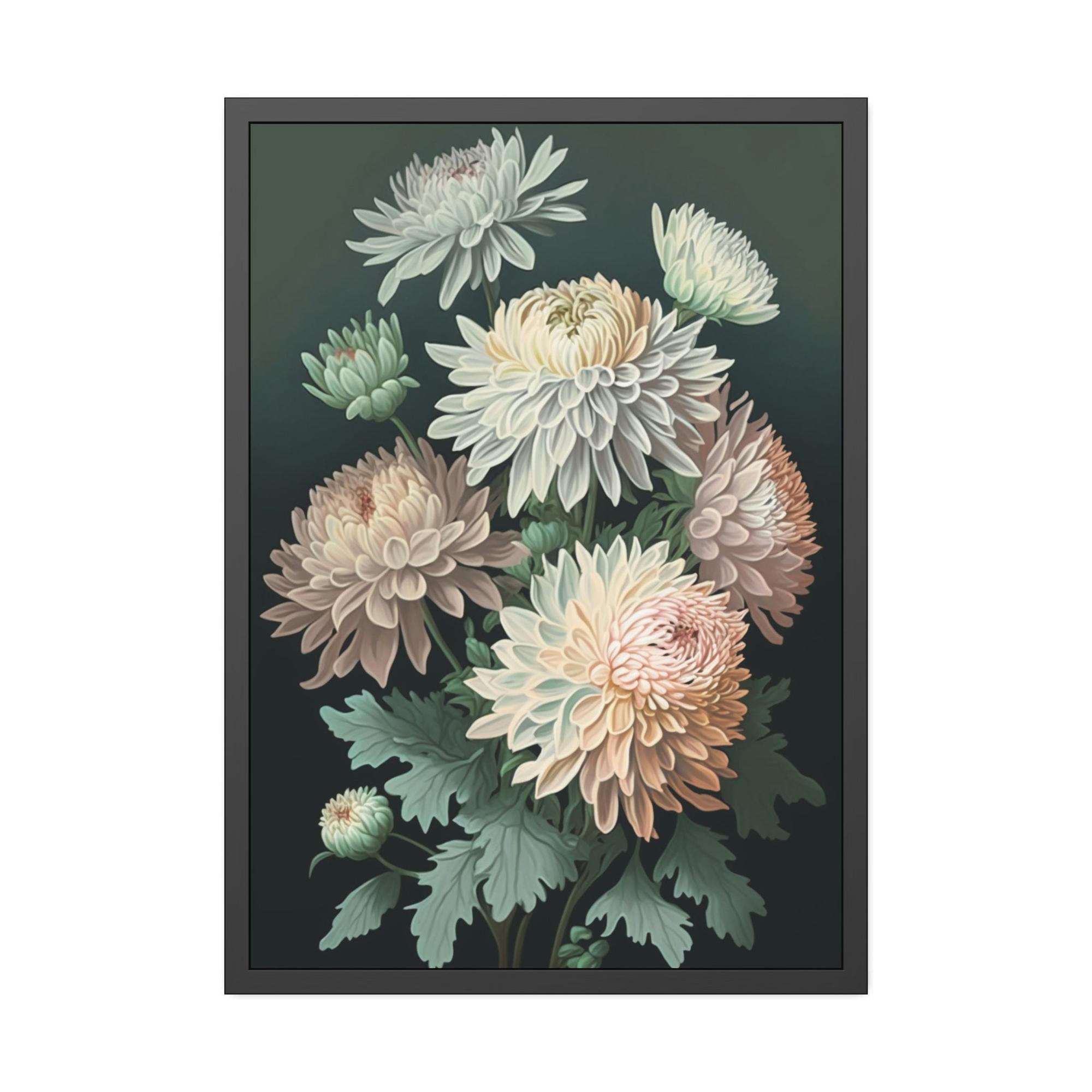 Chrysanthemums Chrysanthemums in Bloom: Beautiful Wall Art on Natural Canvas