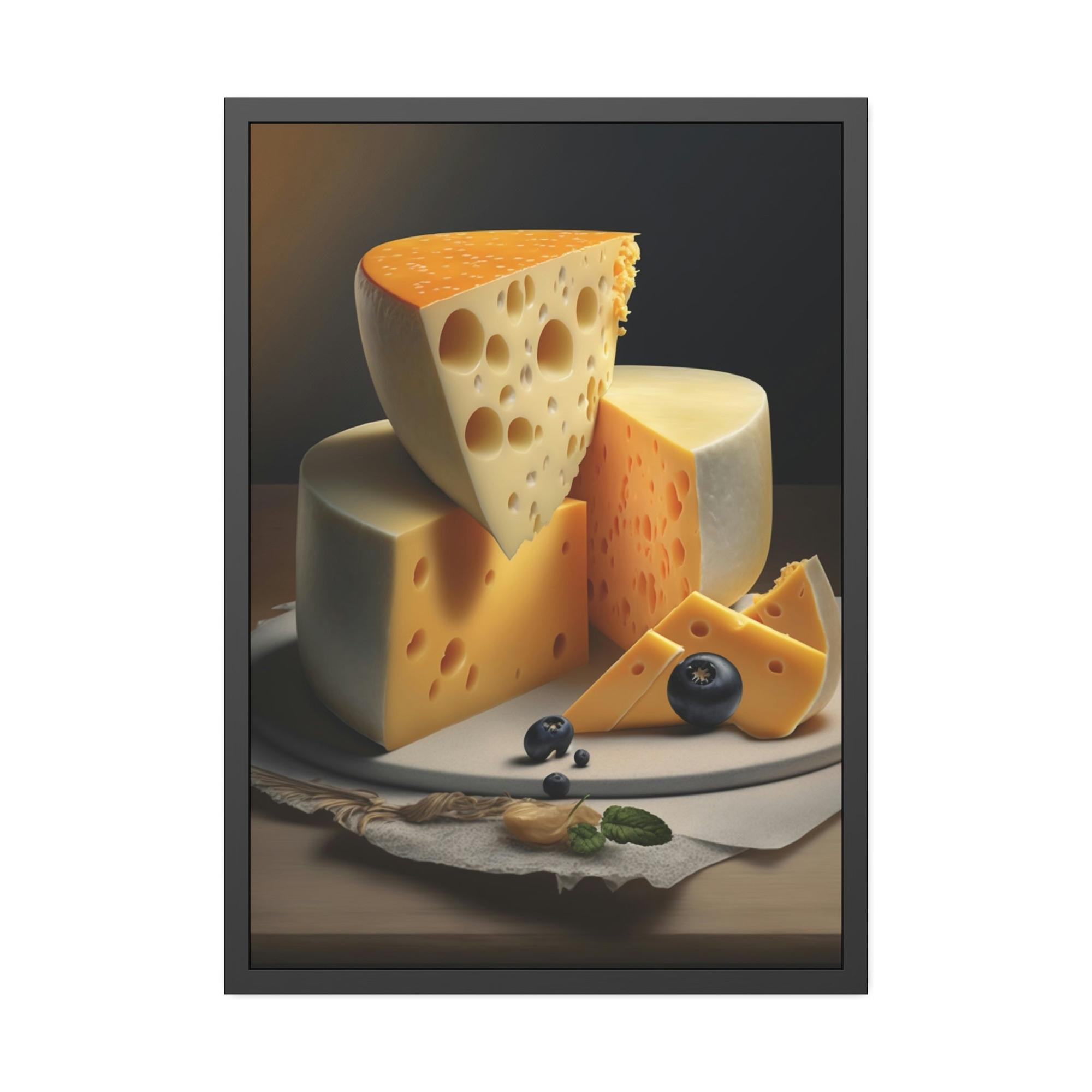 Cheese The Cheesy Charm: Framed Canvas and Poster Featuring Delicious Cheeses